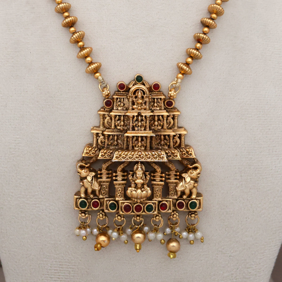 Antique Nagas Lakshmi Temple Gopuram Chakri Beads Necklace Set