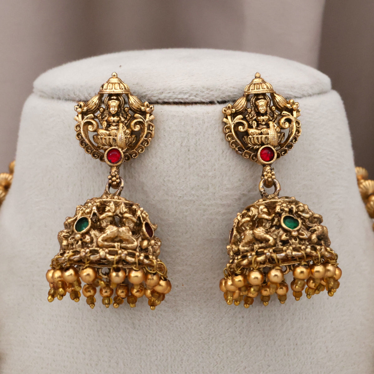 Antique Nagas Lakshmi Temple Gopuram Chakri Beads Necklace Set