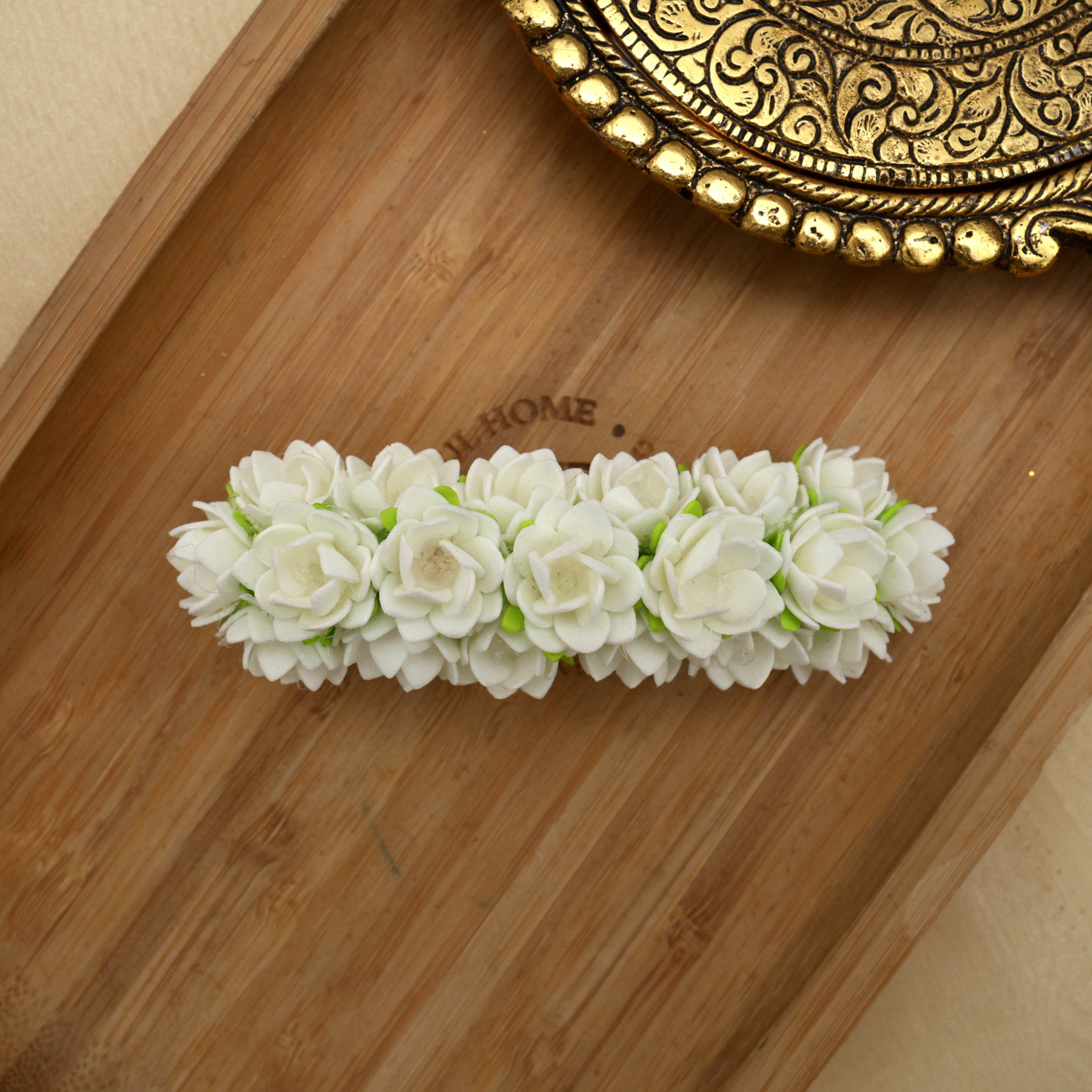 Handmade Foam 3 Line Double Bloom Jasmine With Green Cap French Barrette Hair Clip For Women