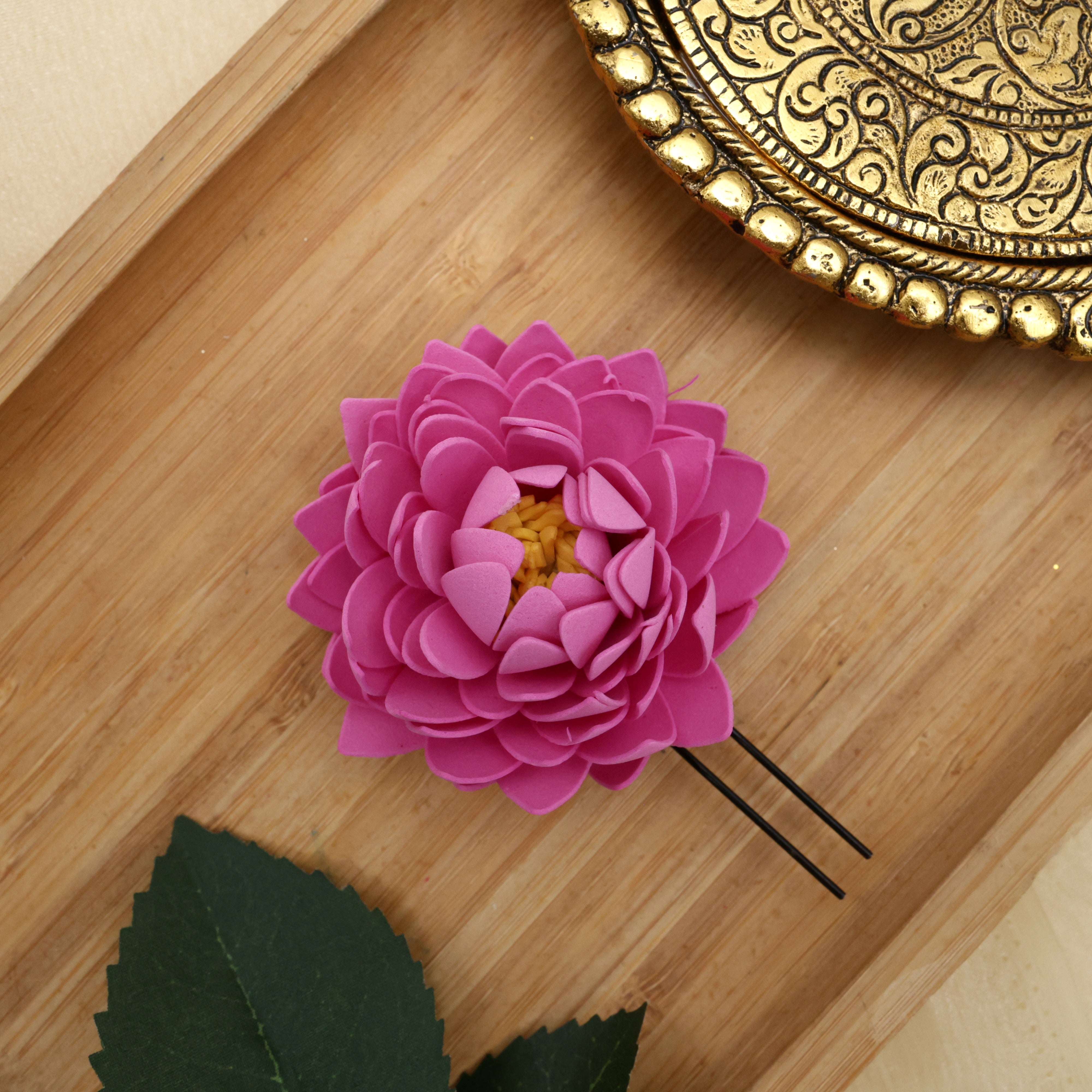 Handmade Foam Lotus Bloomed Hair Pin - U Pin Pink Lotus