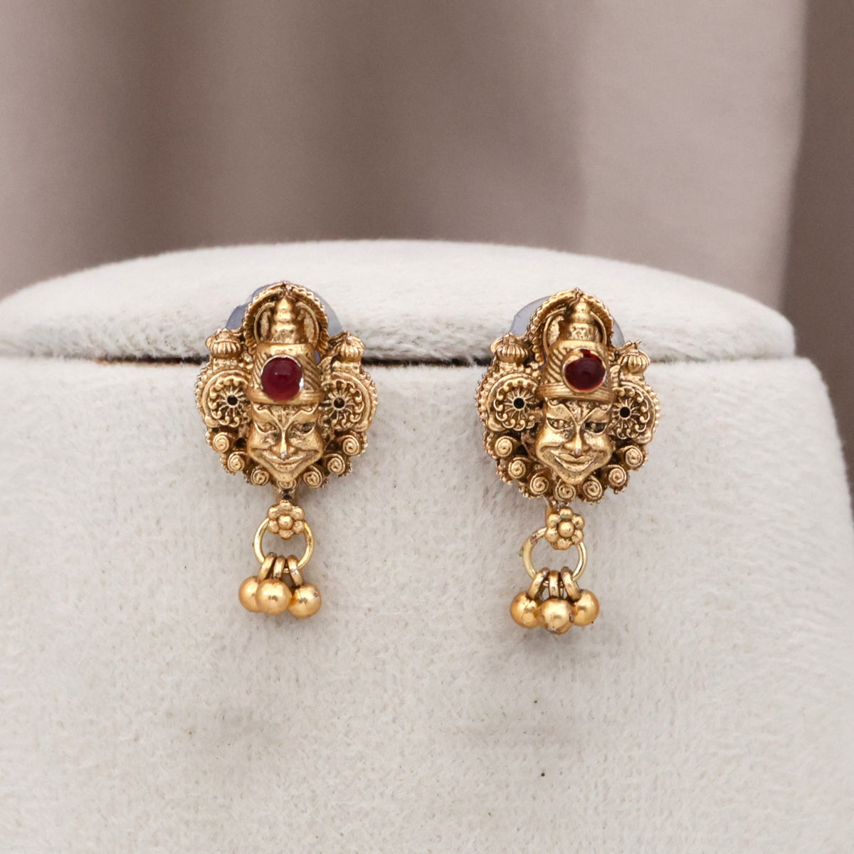 Antique Gold Kathakali Face Pendant Double Line Mani Mala Necklace Set
