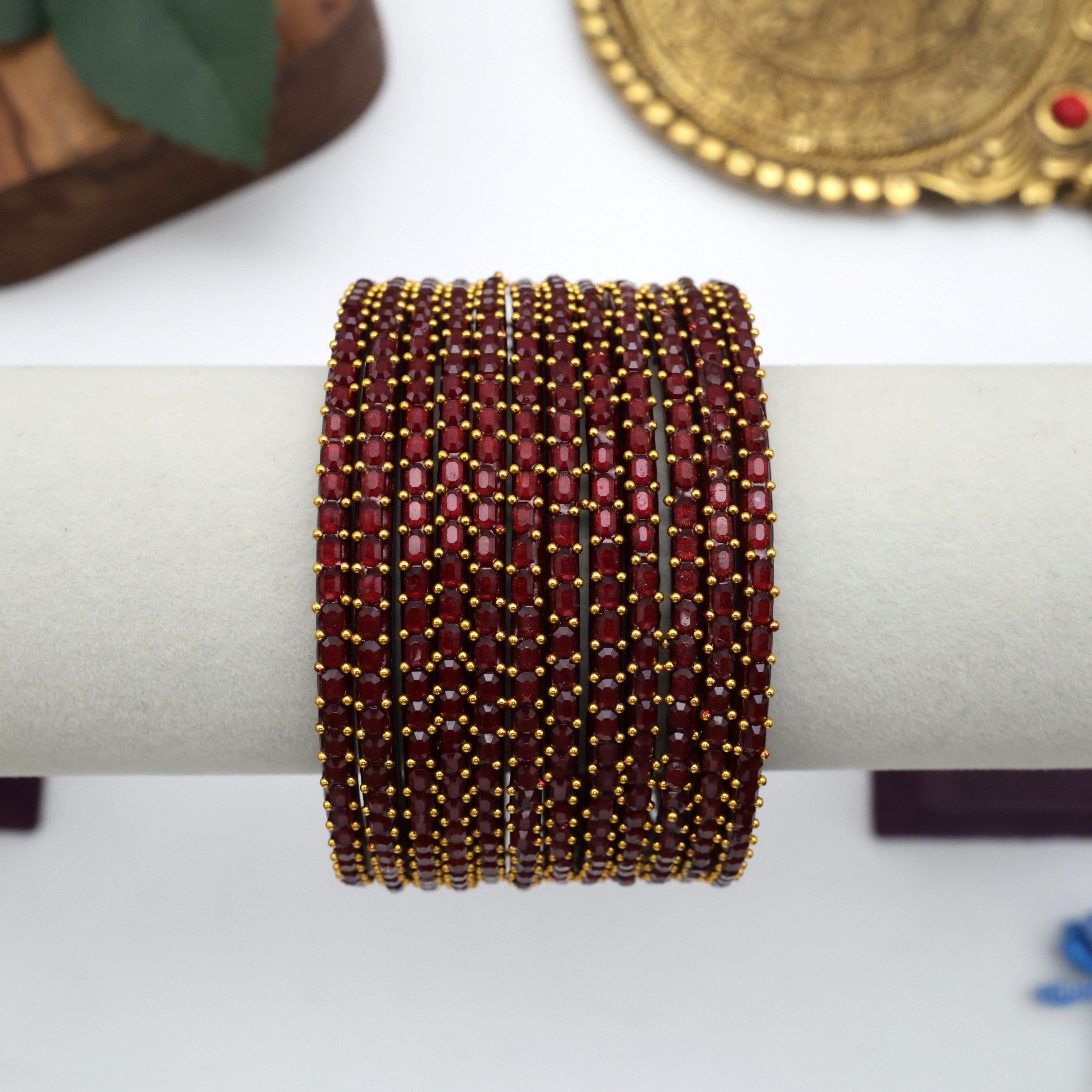 PREMIUM BRICK CUT GLASS BANGLES (ONE DOZEN)- BROWN