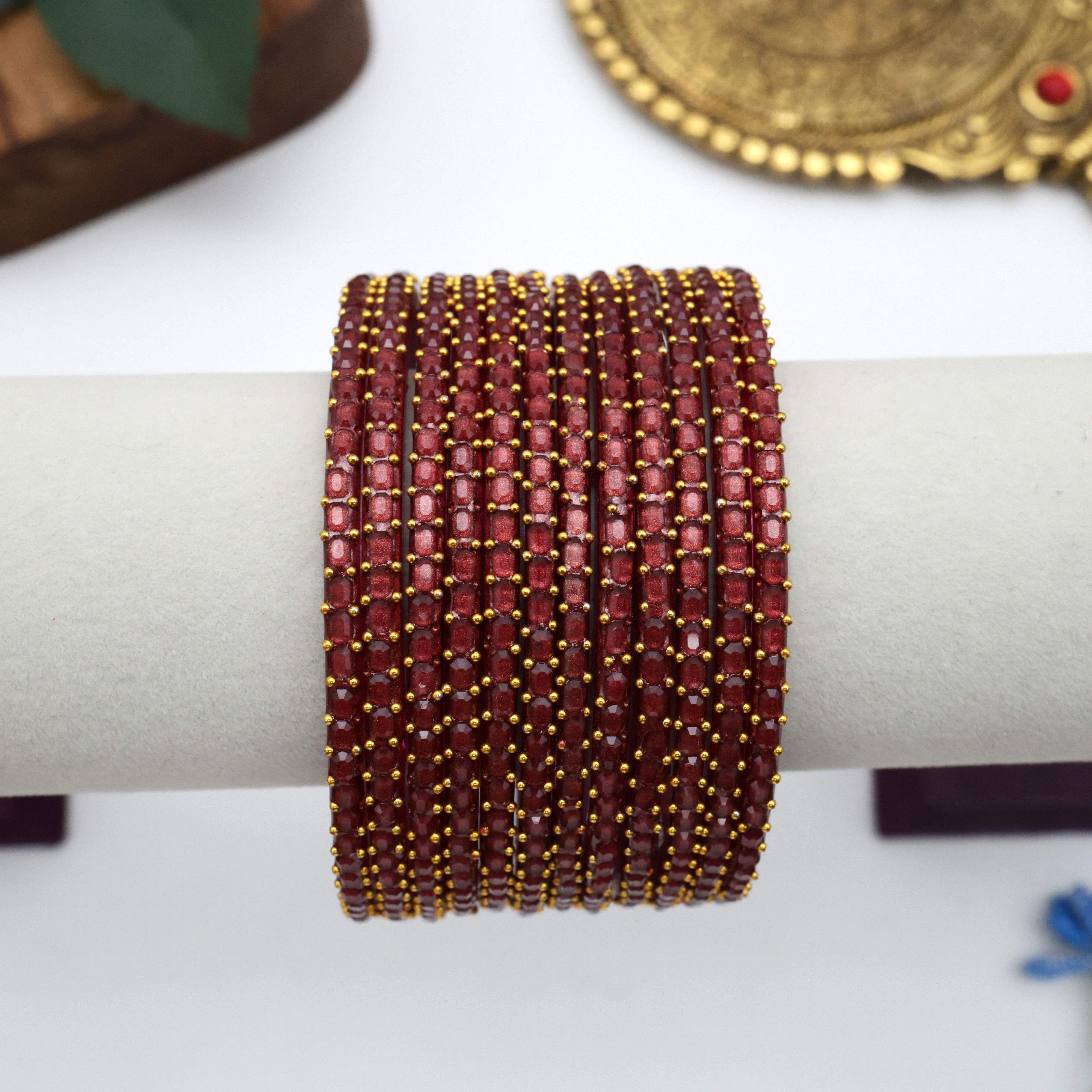 PREMIUM BRICK CUT GLASS BANGLES (ONE DOZEN) - MAROON
