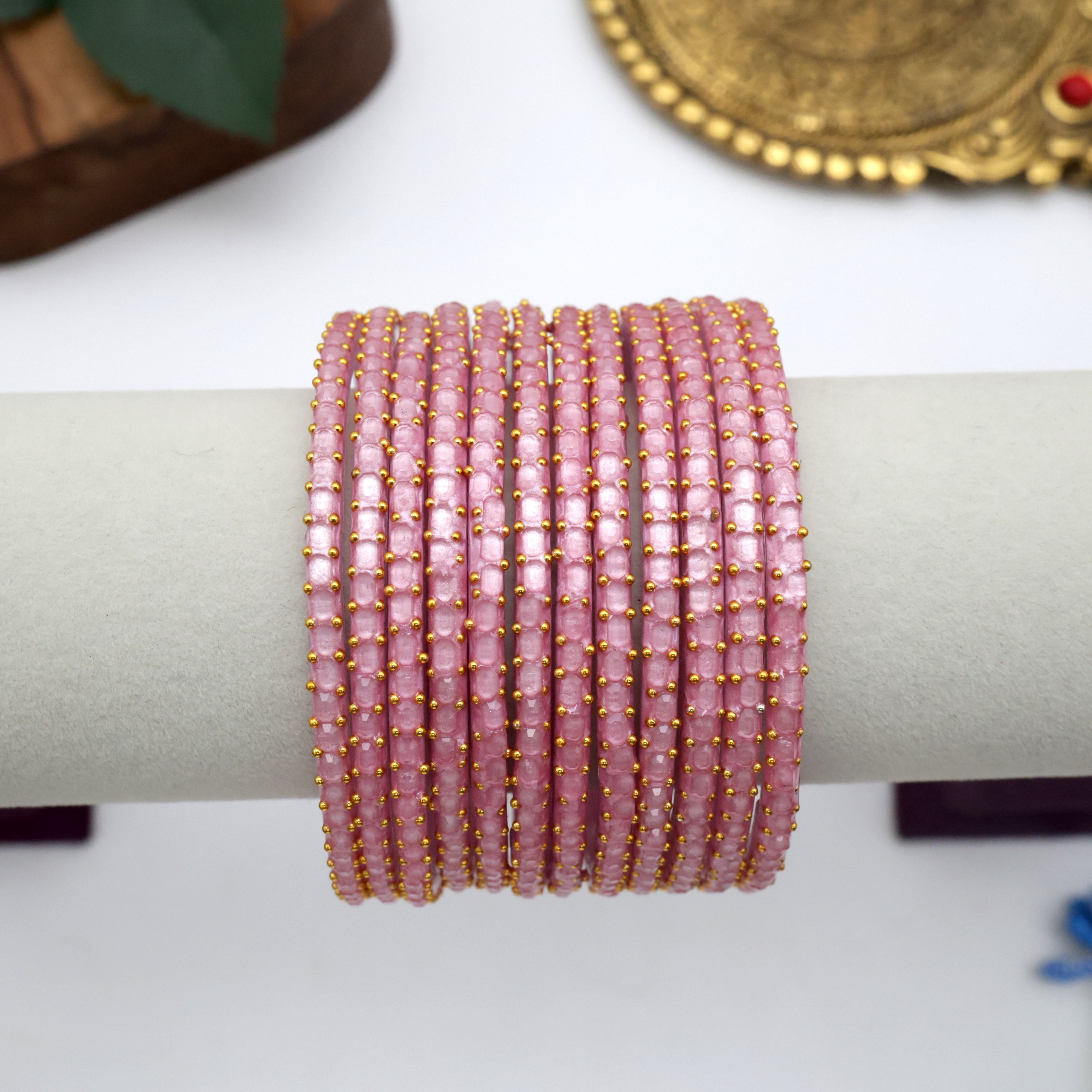 PREMIUM BRICK CUT GLASS BANGLES (ONE DOZEN) - BABY PINK