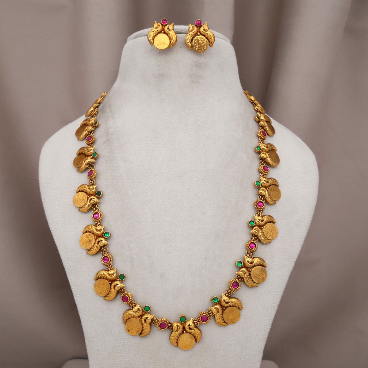 Antique Gold Look Budget Rettapakshi Lakshmi Coin Haaram Set