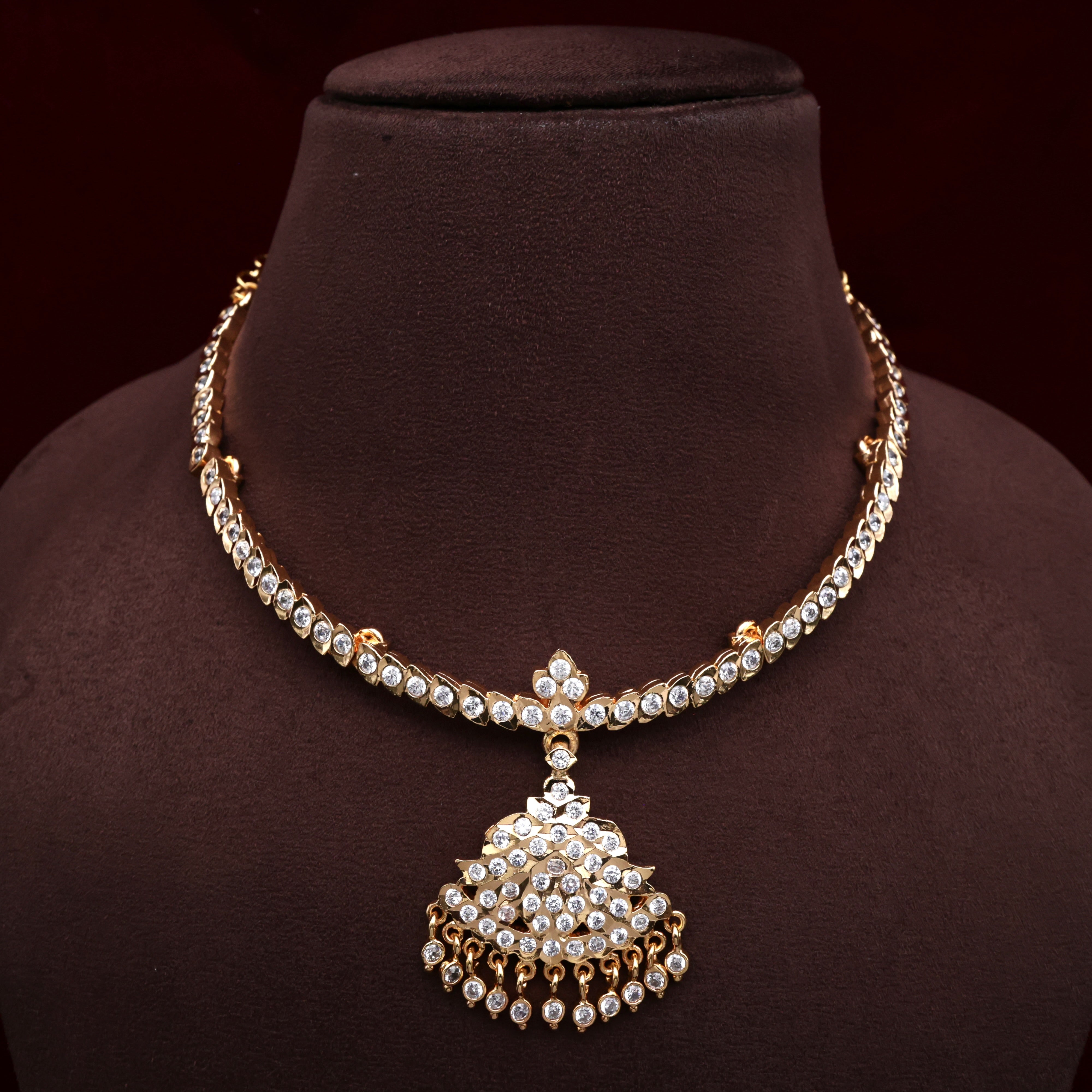 Diamond Look Micro Gold Polished Traditional vintage Impon Attigai necklace