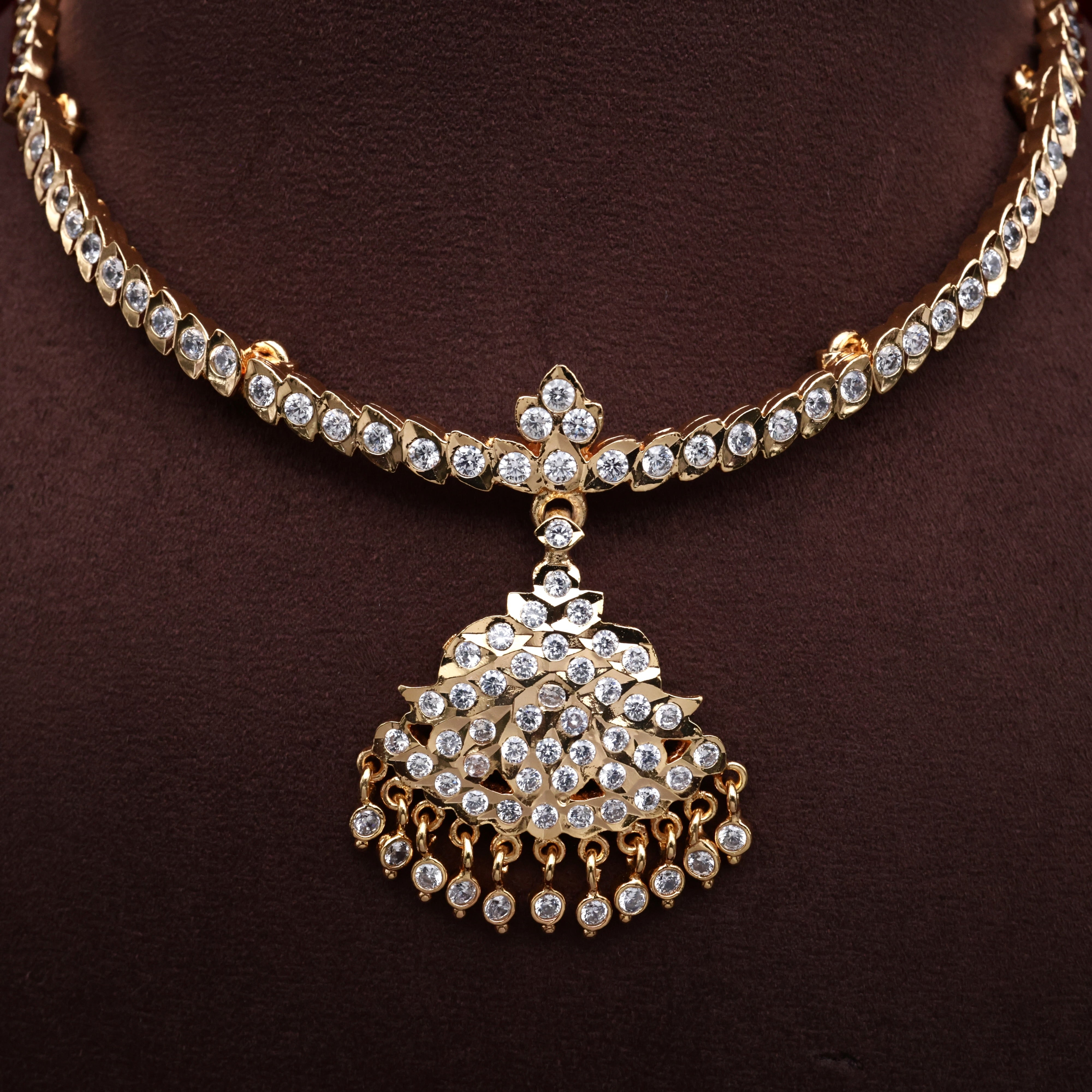 Diamond Look Micro Gold Polished Traditional vintage Impon Attigai necklace