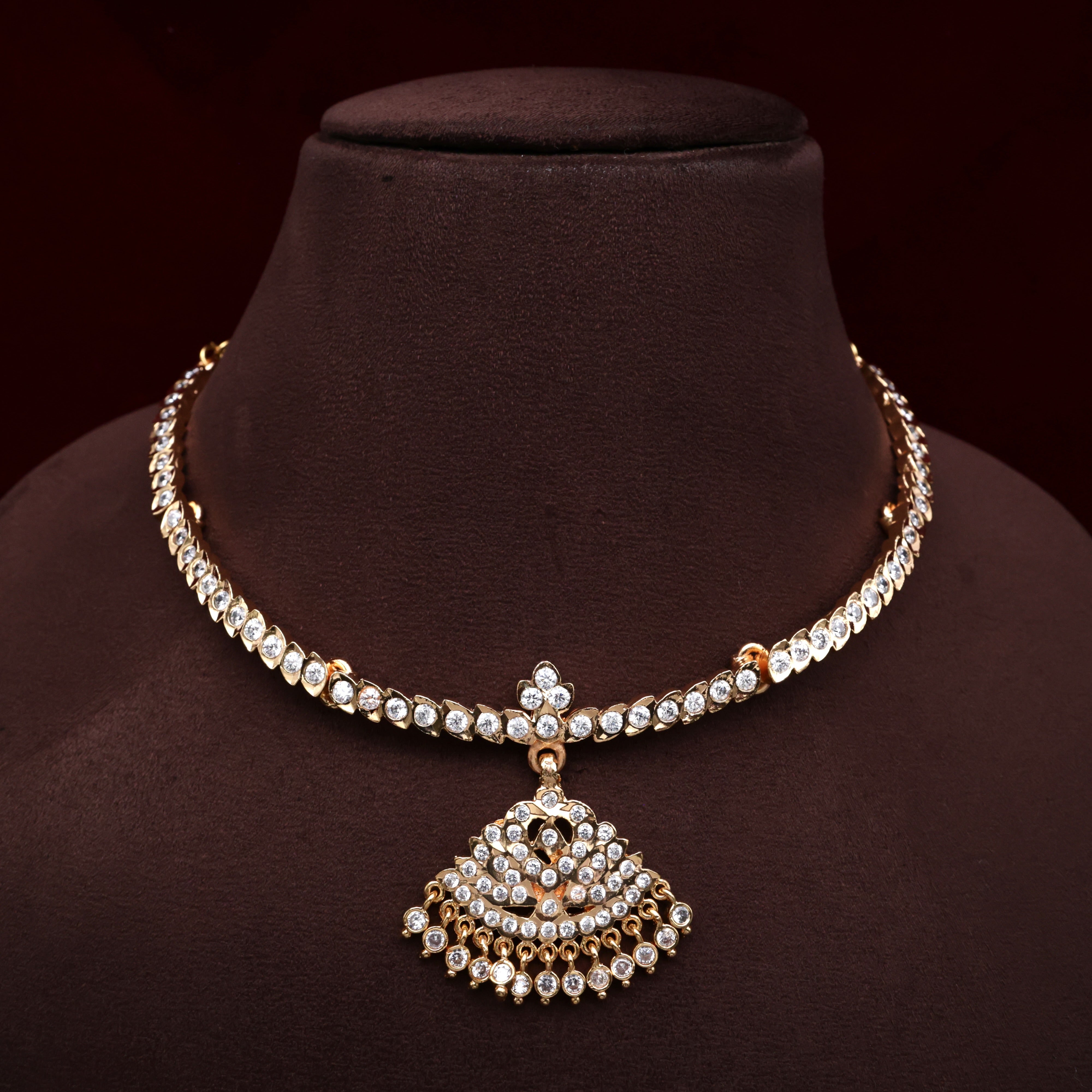 Traditional Vintage Impon Attigai Necklace - Full White