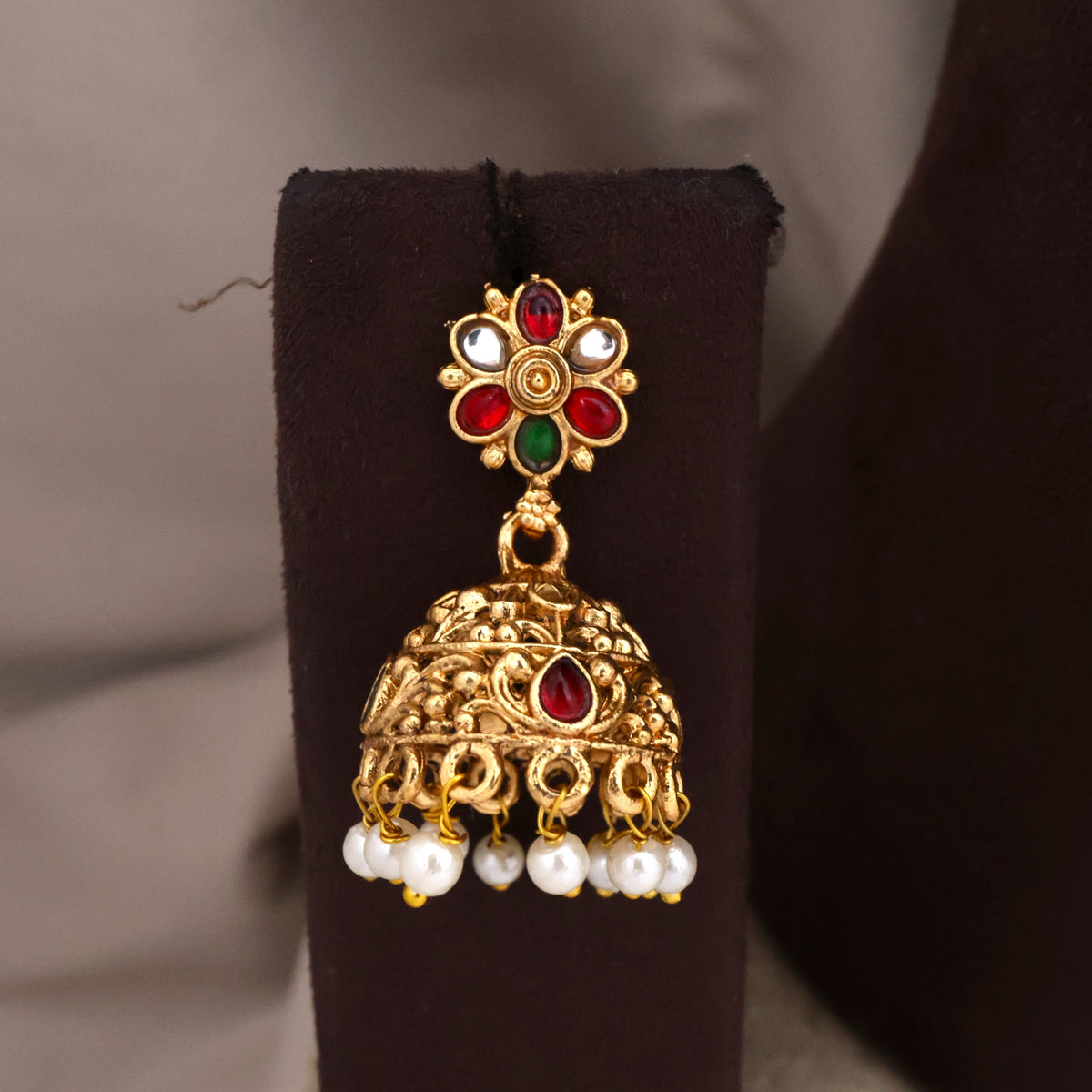 Antique Doubel Layer Tilak Drops Kemp Chaandbali Pendant Budget Bridal Combo Set