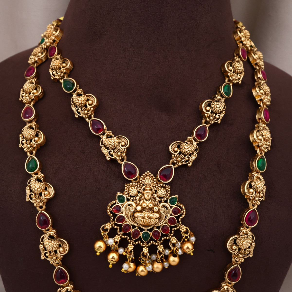 Antique Matte Peacock Lakshmi Long Short Budget Bridal Combo Set