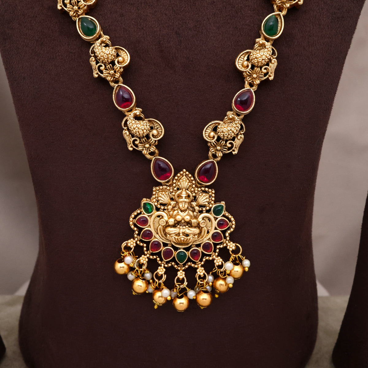 Antique Matte Peacock Lakshmi Long Short Budget Bridal Combo Set