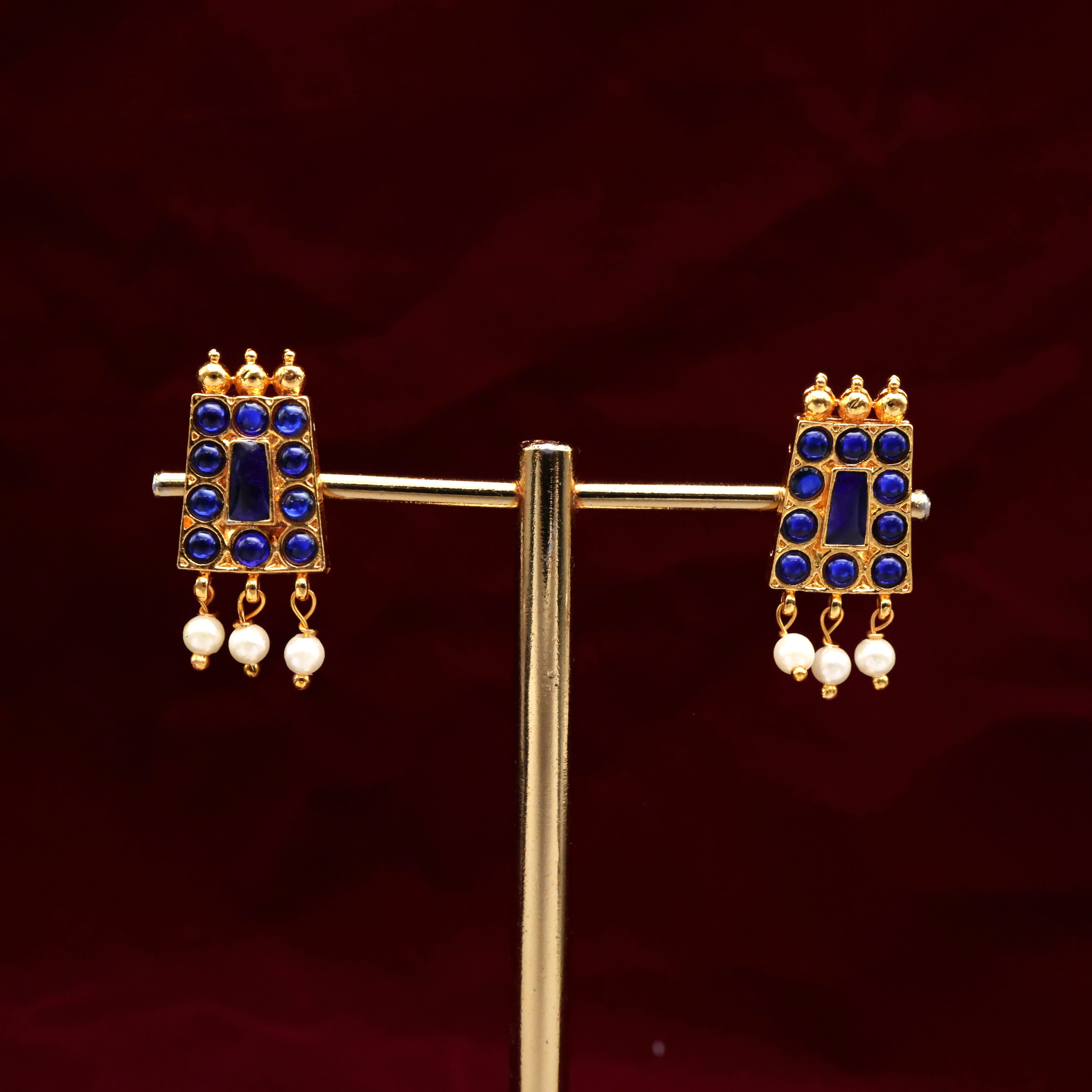 Traditional Temple Kemp Earrings - Blue