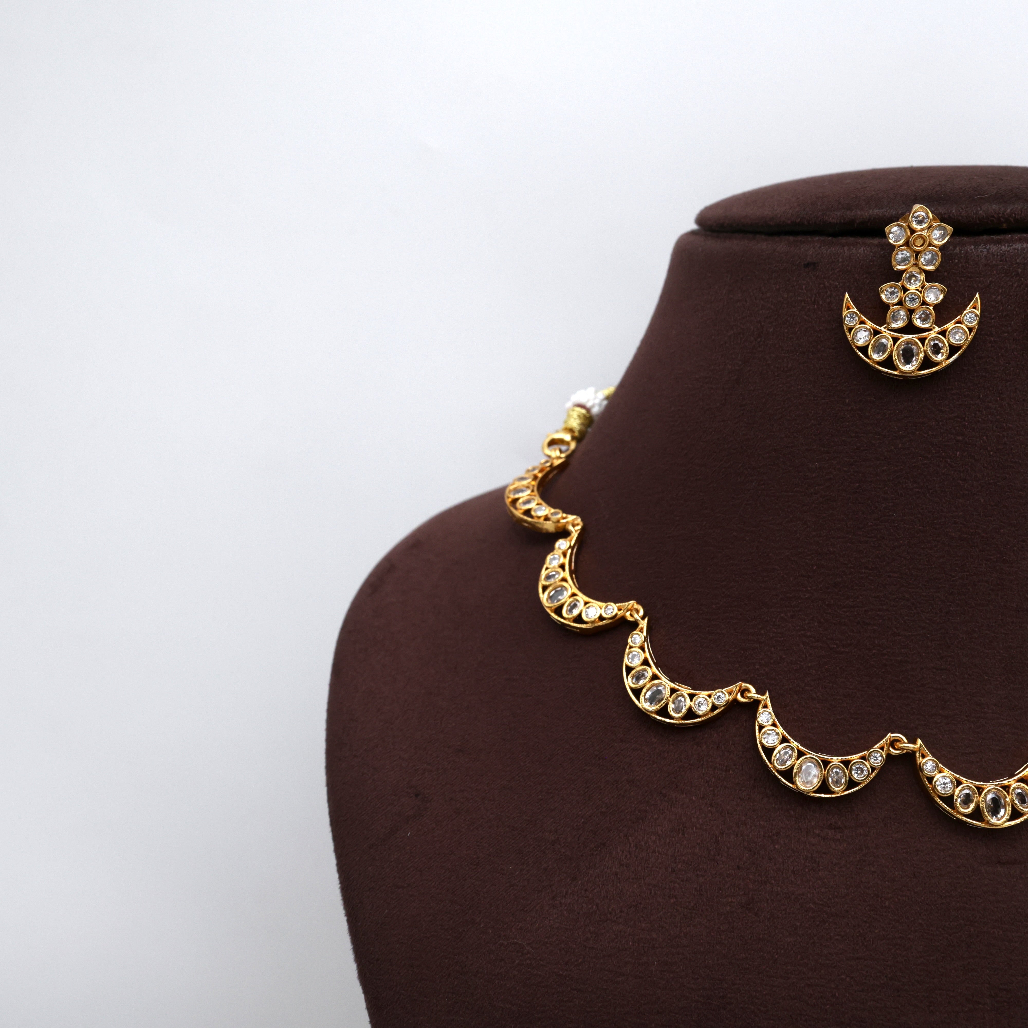 CZ Chaand Necklace Set - White