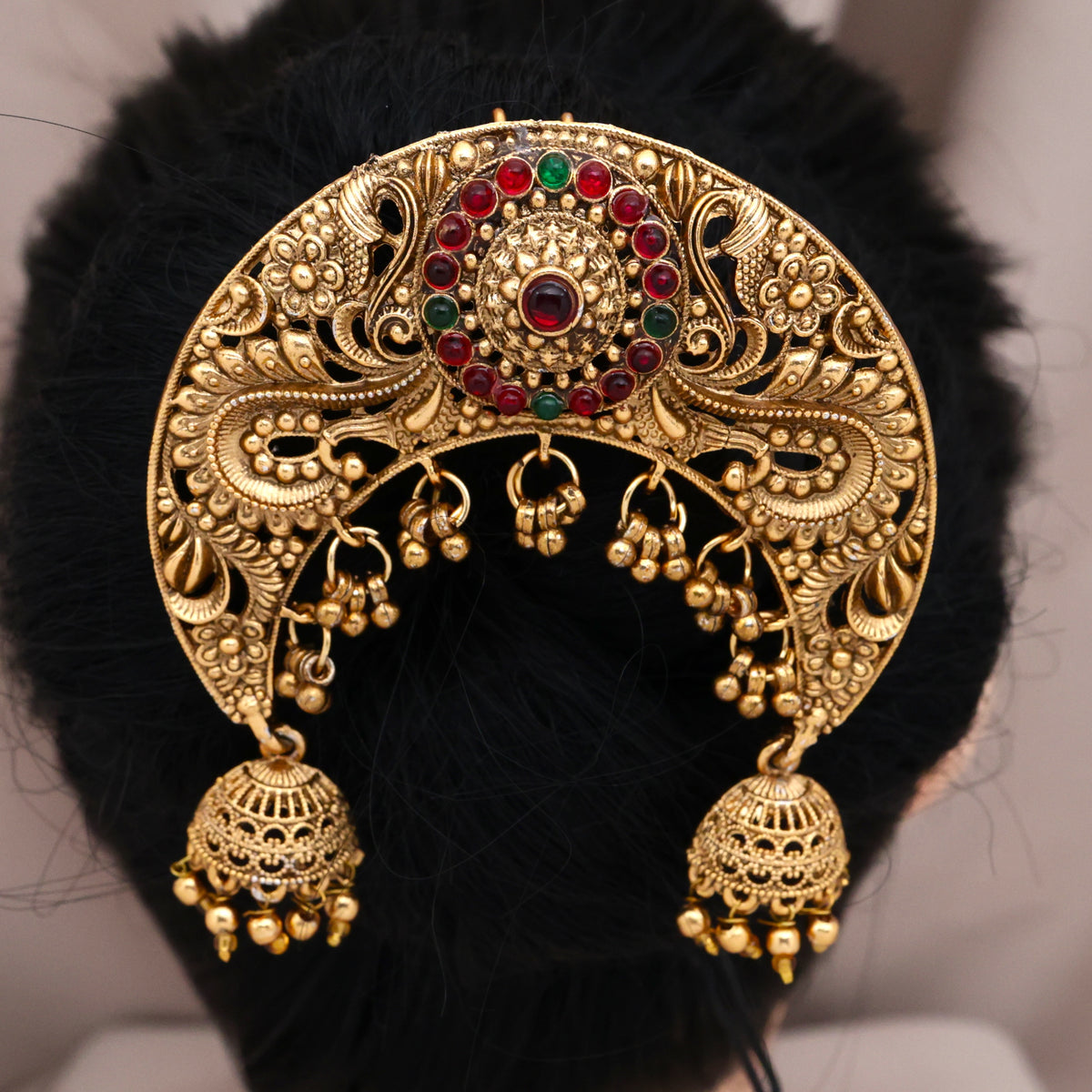 Antique Matte Nagas Budget Kemp Chakra Jhumkas Hanging Arch Bridal Choti