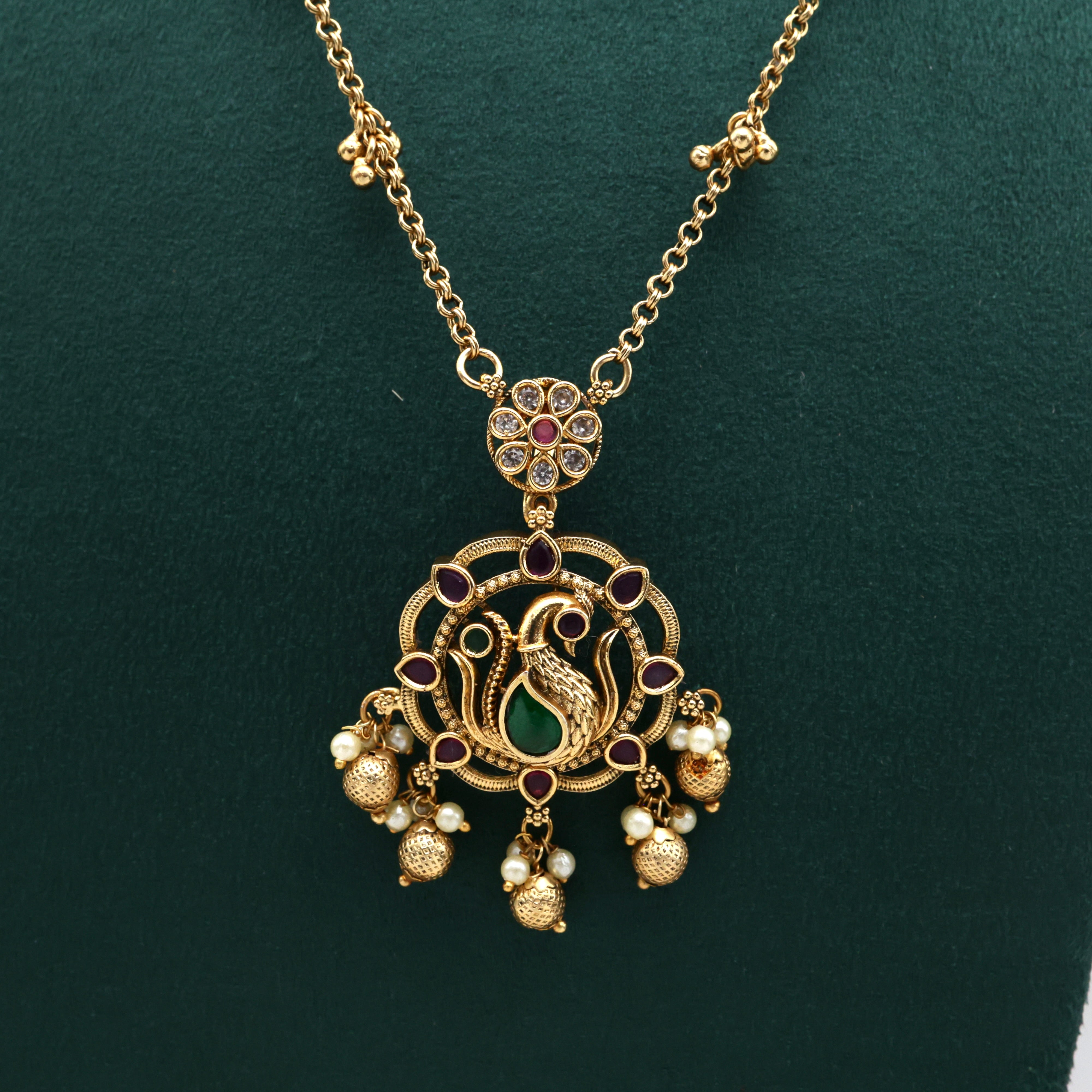 Lotus Annam Kemp Pendant Ghungroo Mani Mala Set