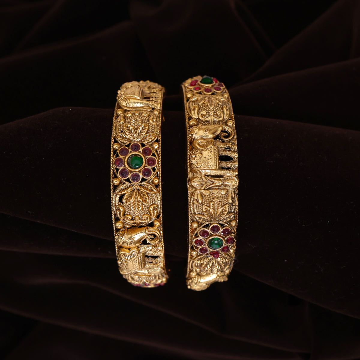 Antique Matte Nagas Royal Elephant Flower Bangles
