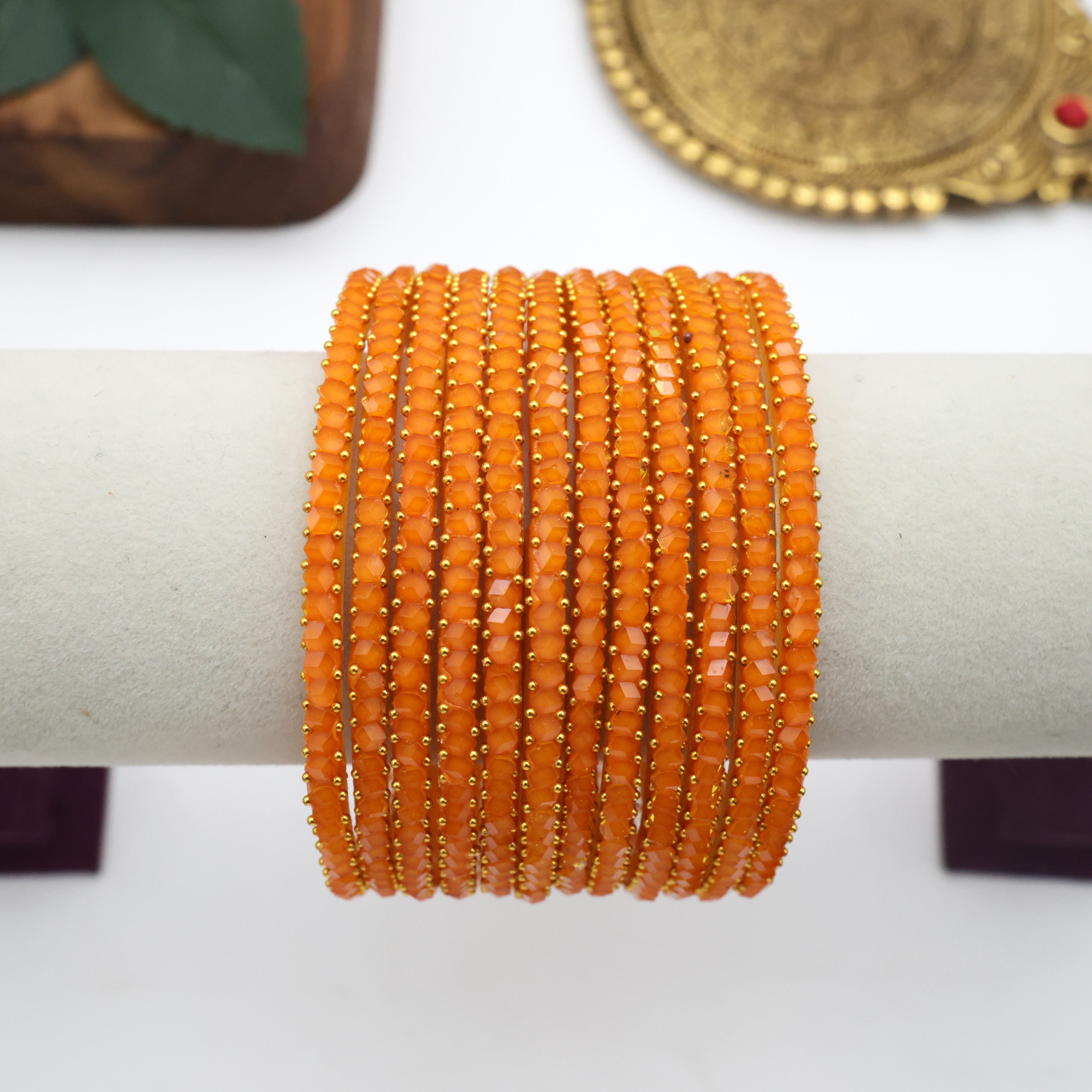 Diamond Crystal Cut Glass Bangles - Orange