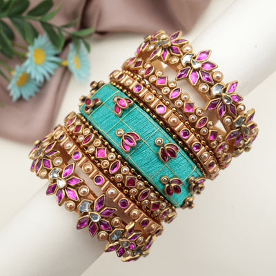 Handmade Silk Thread Kundan Bangles