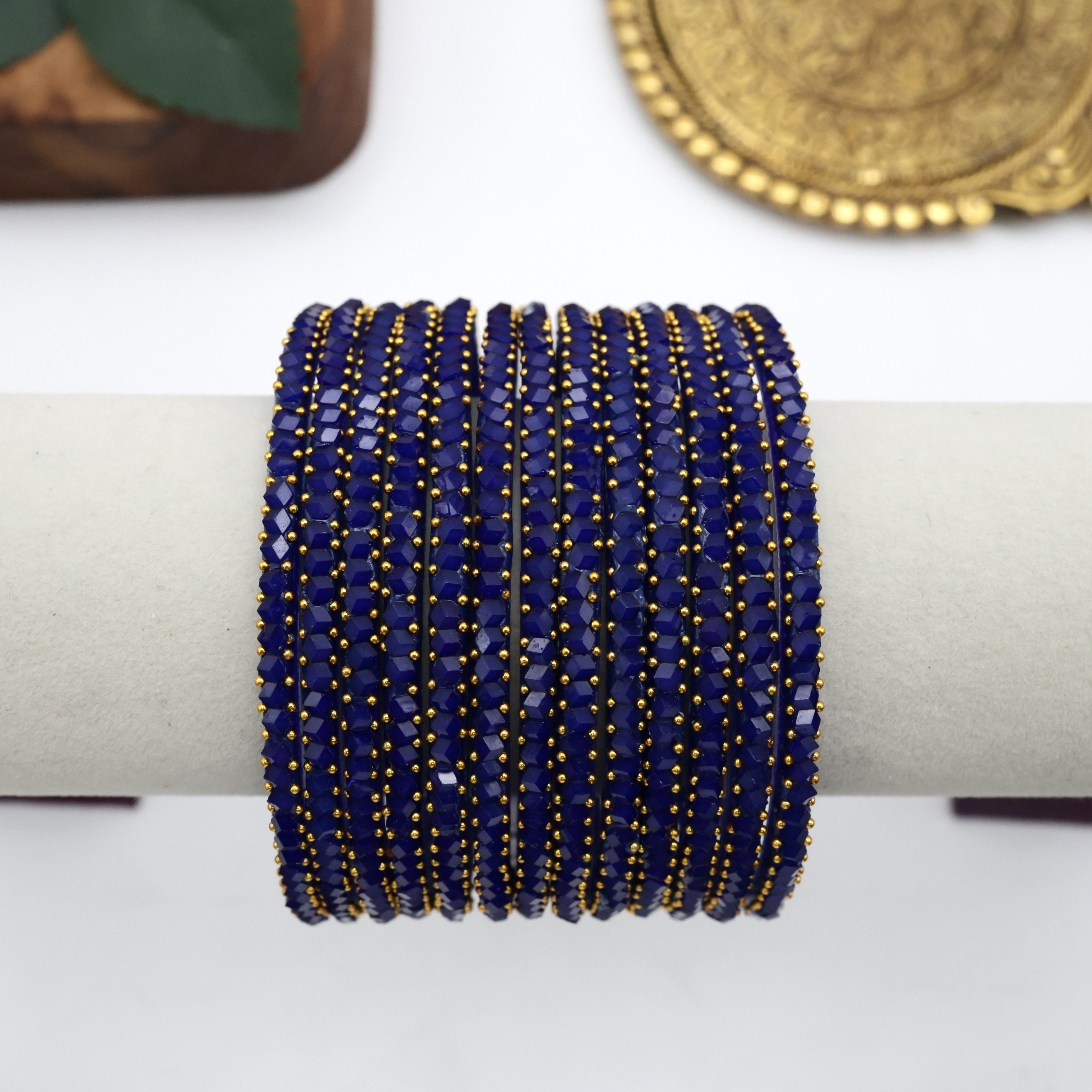 Diamond Crystal Cut Glass Bangles - Royal Blue