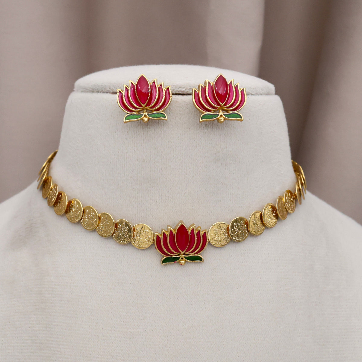 Kids Friendly Lakshmi Coin Lotus Necklace Set