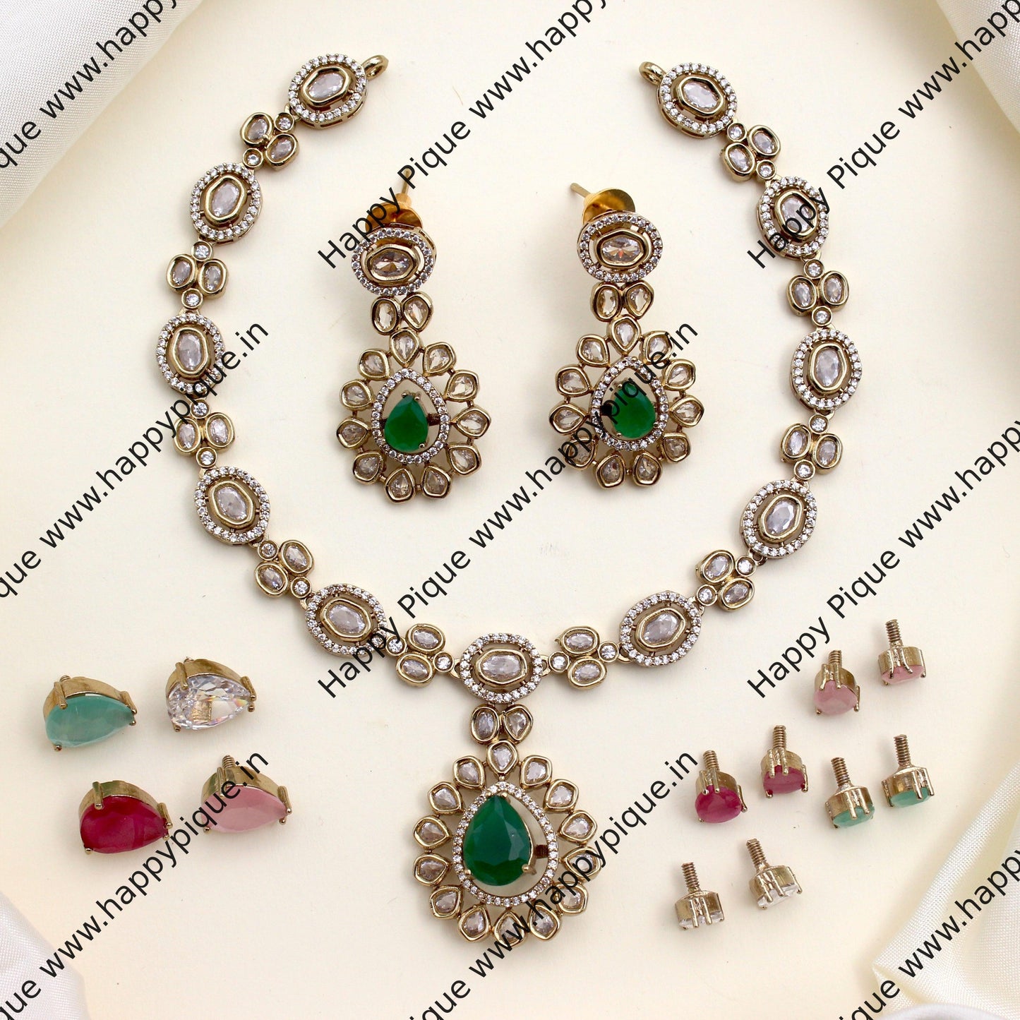 Victorian AD Stone Changeable Bridal Necklace Set