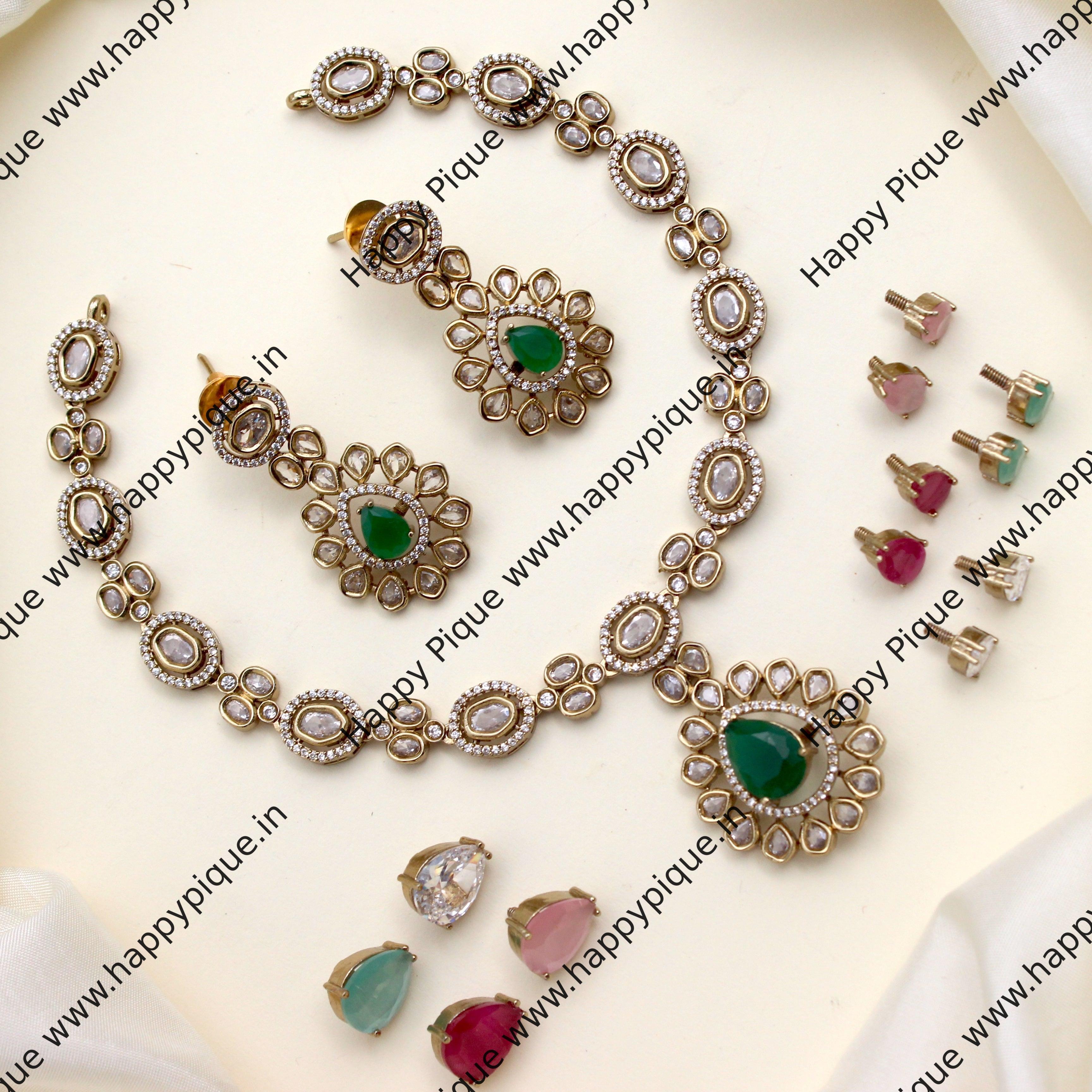 Victorian AD Stone Changeable Bridal Necklace Set