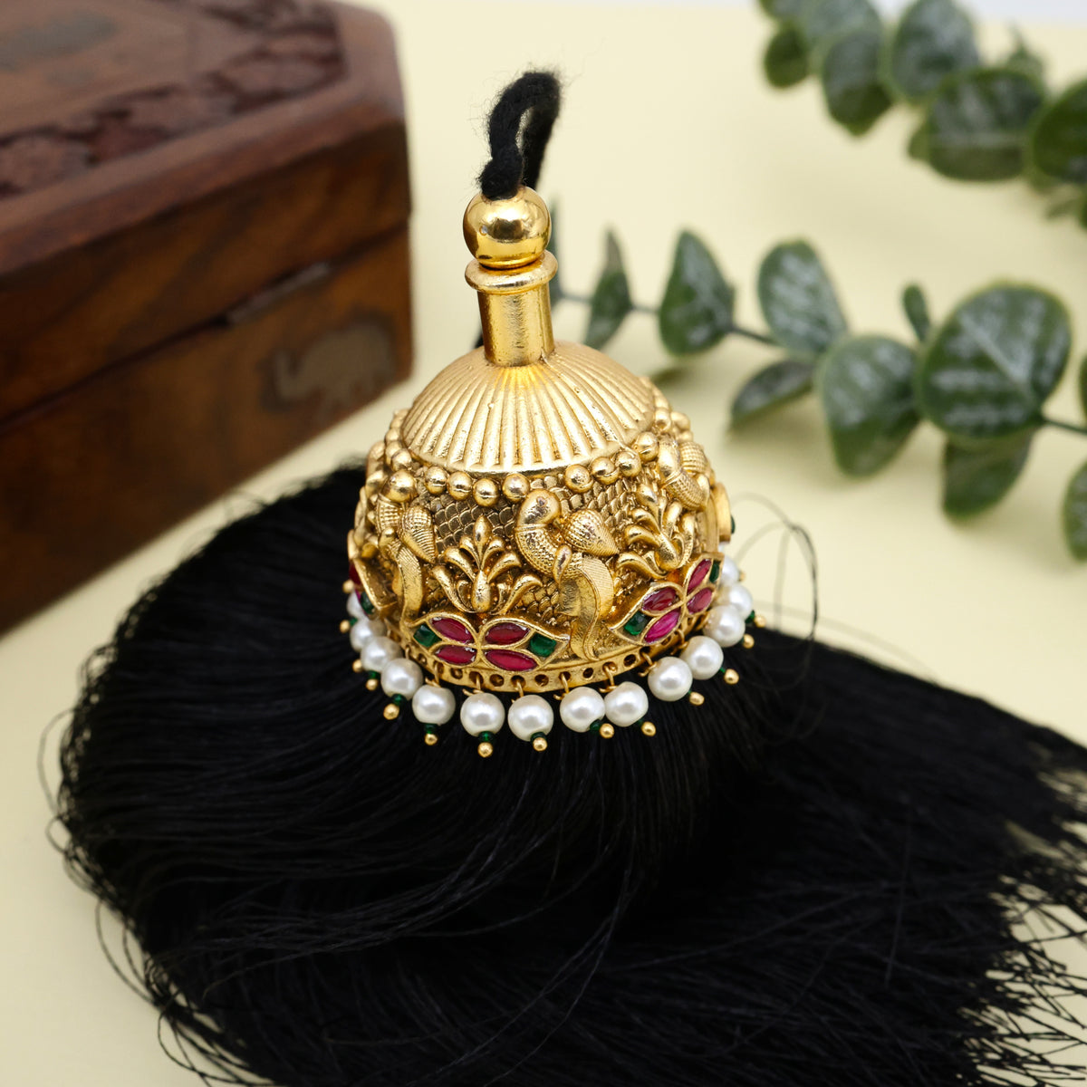 Antique Nagas Jadau Kundan Leaf DesignSingle Jada Kuchlu/Jada Kunjalam/Jada Koppu