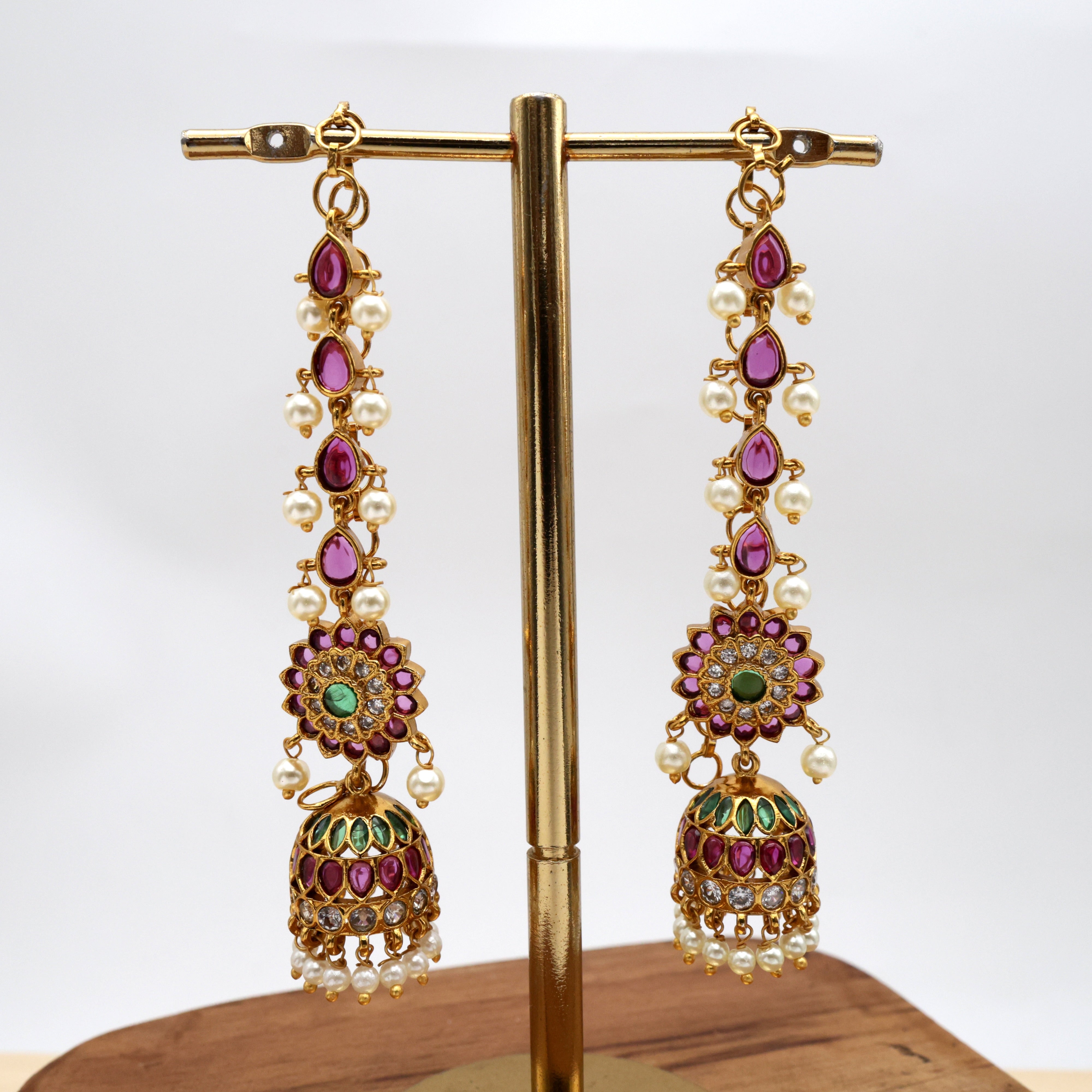 Premium Kemp Flower Chakri Maatal Bridal Jhumkas