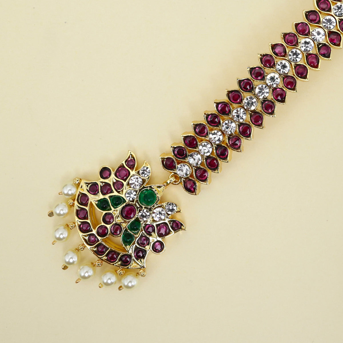 Premium Real Kemp Traditional Temple Lotus Bridal Maang Tikka/Nethichutti