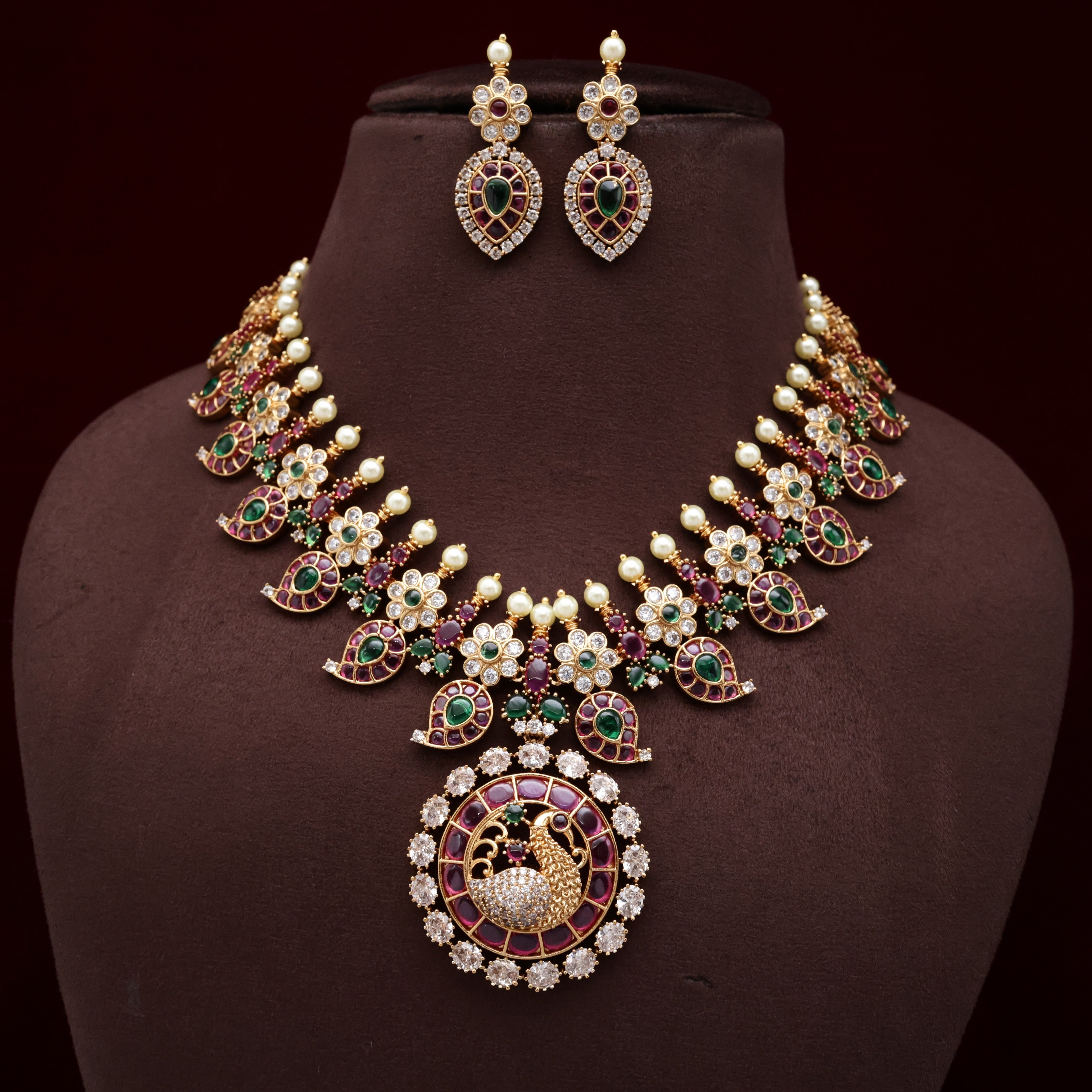 Premium Kemp Kundan Mango Flower Two In One Pendant Bridal Necklace Set - Two Removable Pendants For Two Different Looks