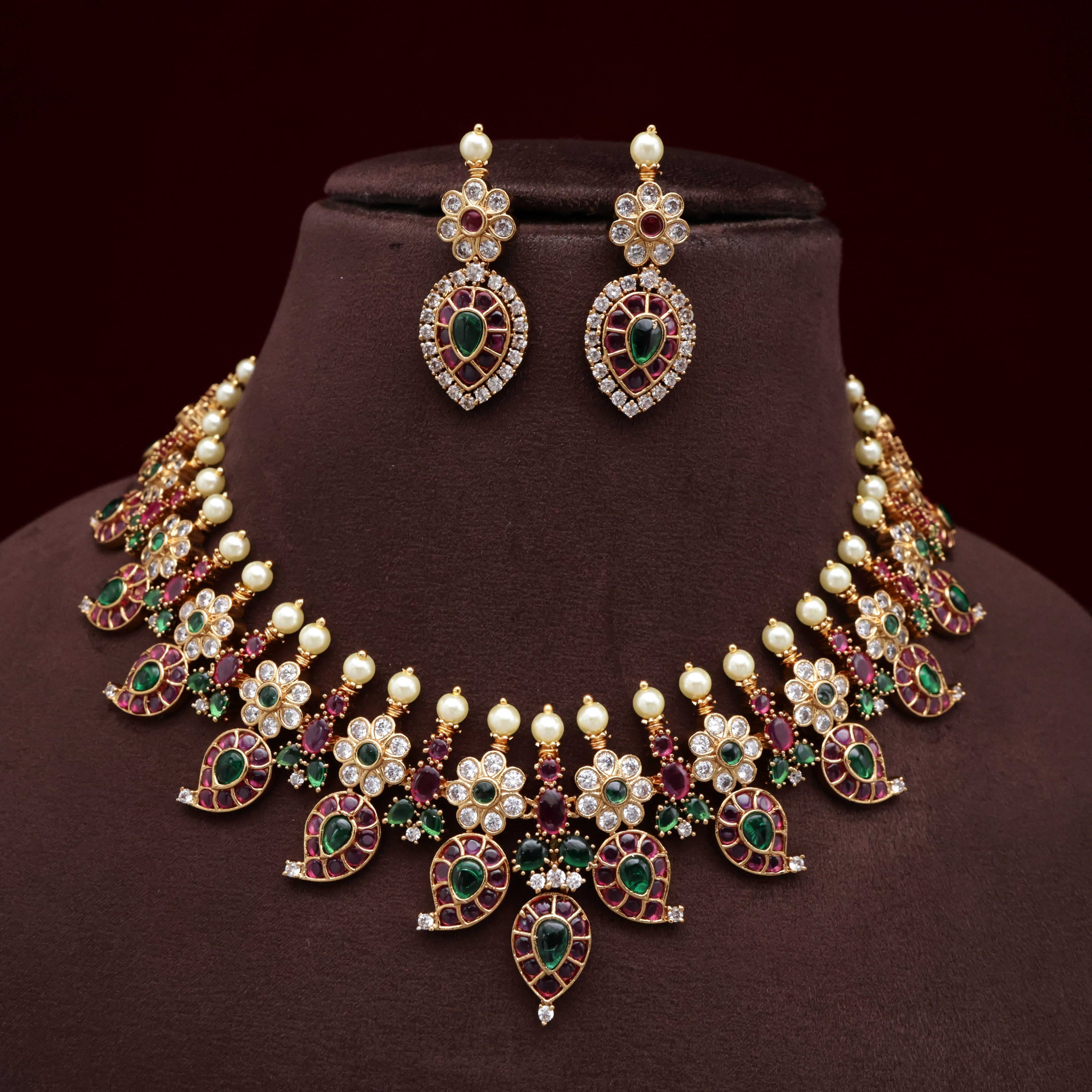 Premium Kemp Kundan Mango Flower Two In One Pendant Bridal Necklace Set - Two Removable Pendants For Two Different Looks