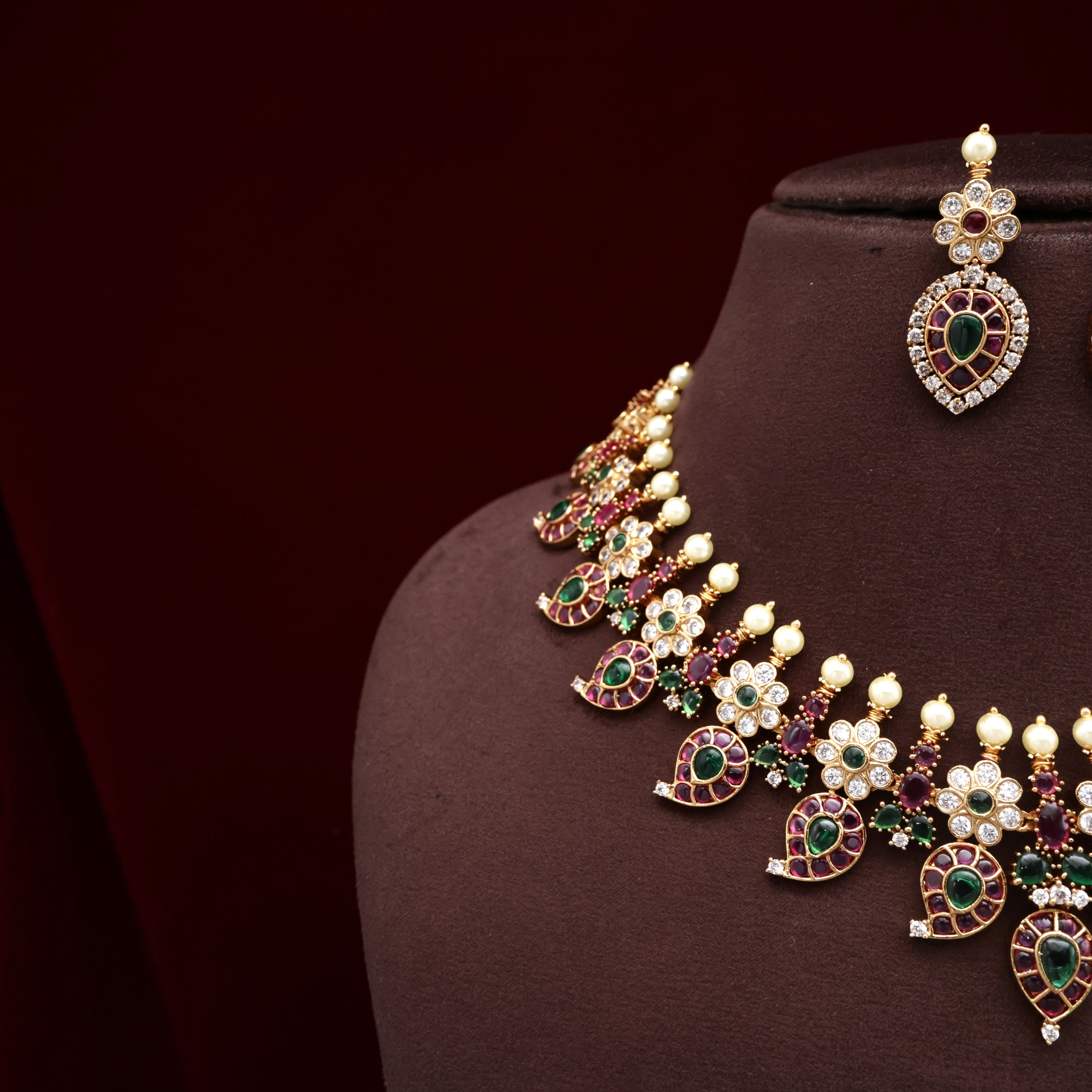 Premium Kemp Kundan Mango Flower Two In One Pendant Bridal Necklace Set - Two Removable Pendants For Two Different Looks