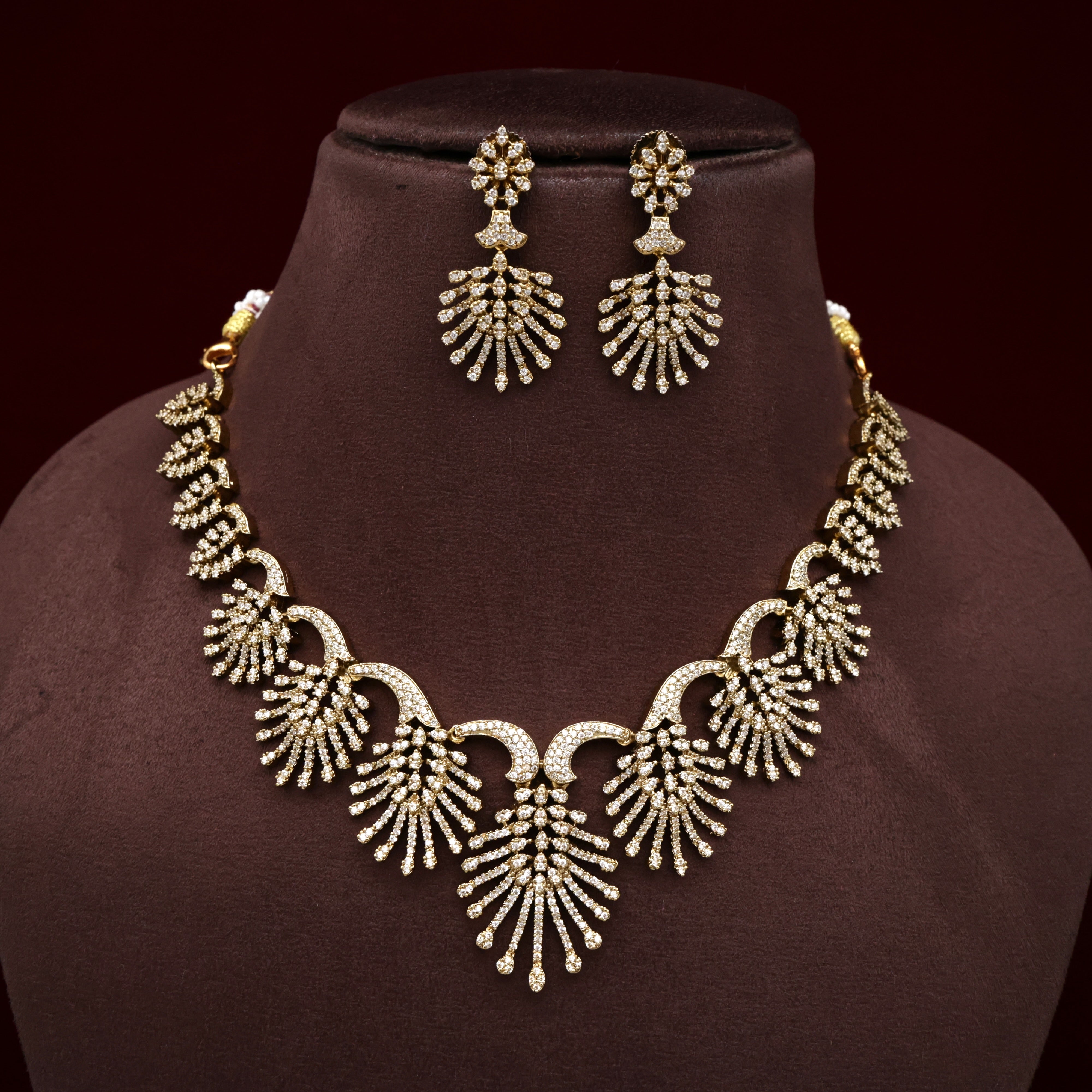 Diamond Look AD Hanging Flowers Bridal Necklace Set