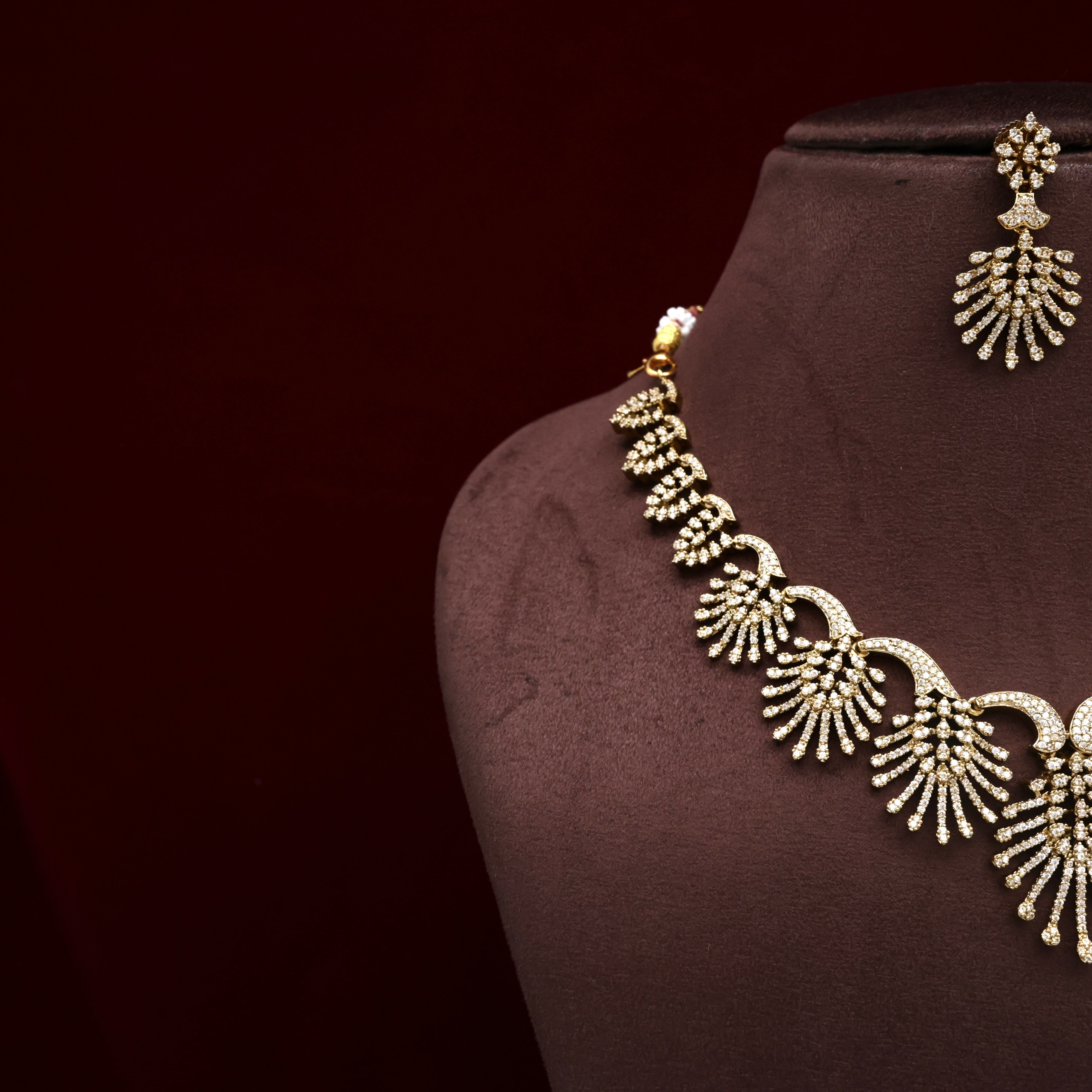 Diamond Look AD Hanging Flowers Bridal Necklace Set
