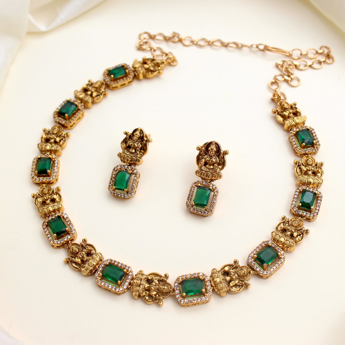 Antique Lakshmi AD Rectangle Stone Necklace