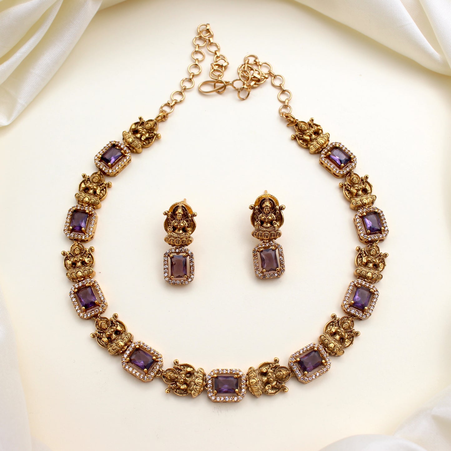 Antique Lakshmi AD Rectangle Stone Necklace