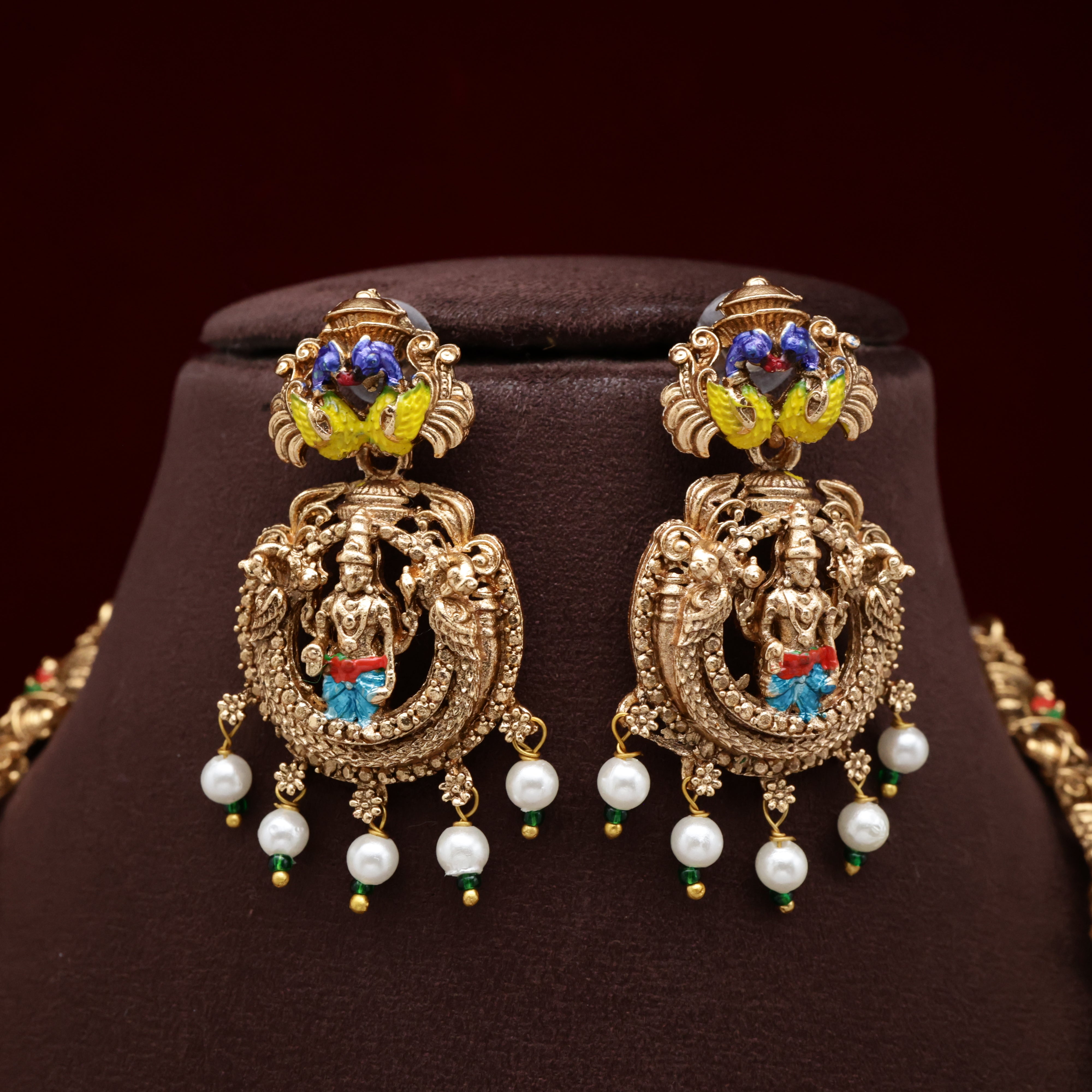 Budget Friendly Shivan Parvati Kalyanam Enamel Bridal Haaram Set