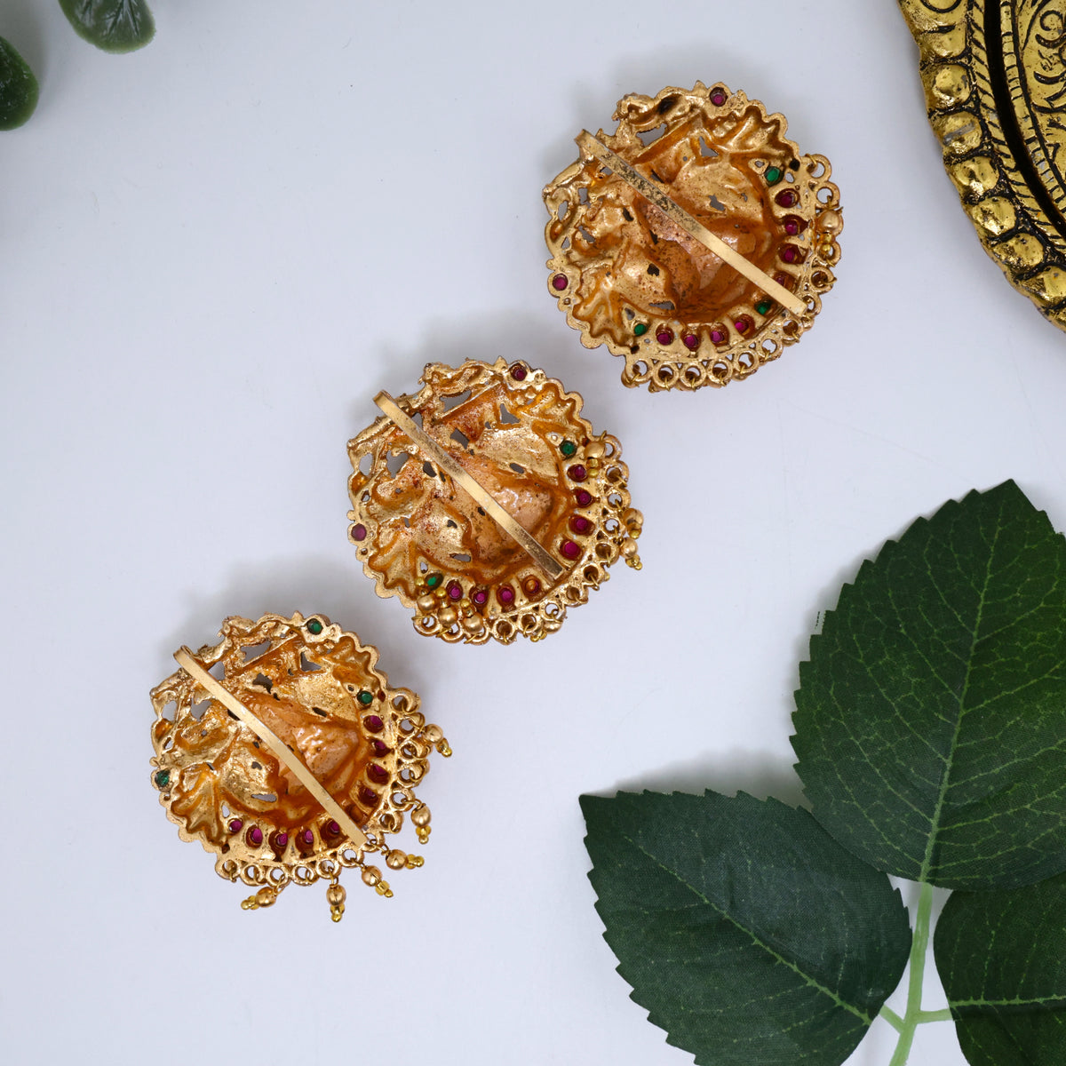 Set of 9 Antique Matte Lakshmi Devi Single Piece Bridal Jada Billa/Choti Set