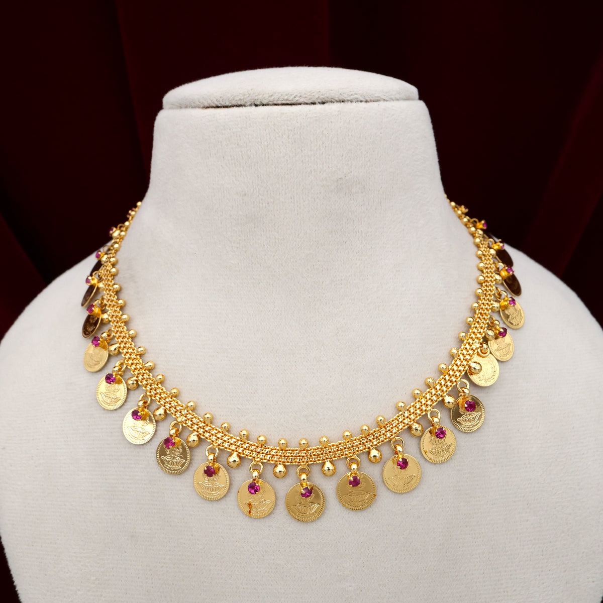 Real Gold Tone Kerala Style Lakshmi Coin Drops Necklace