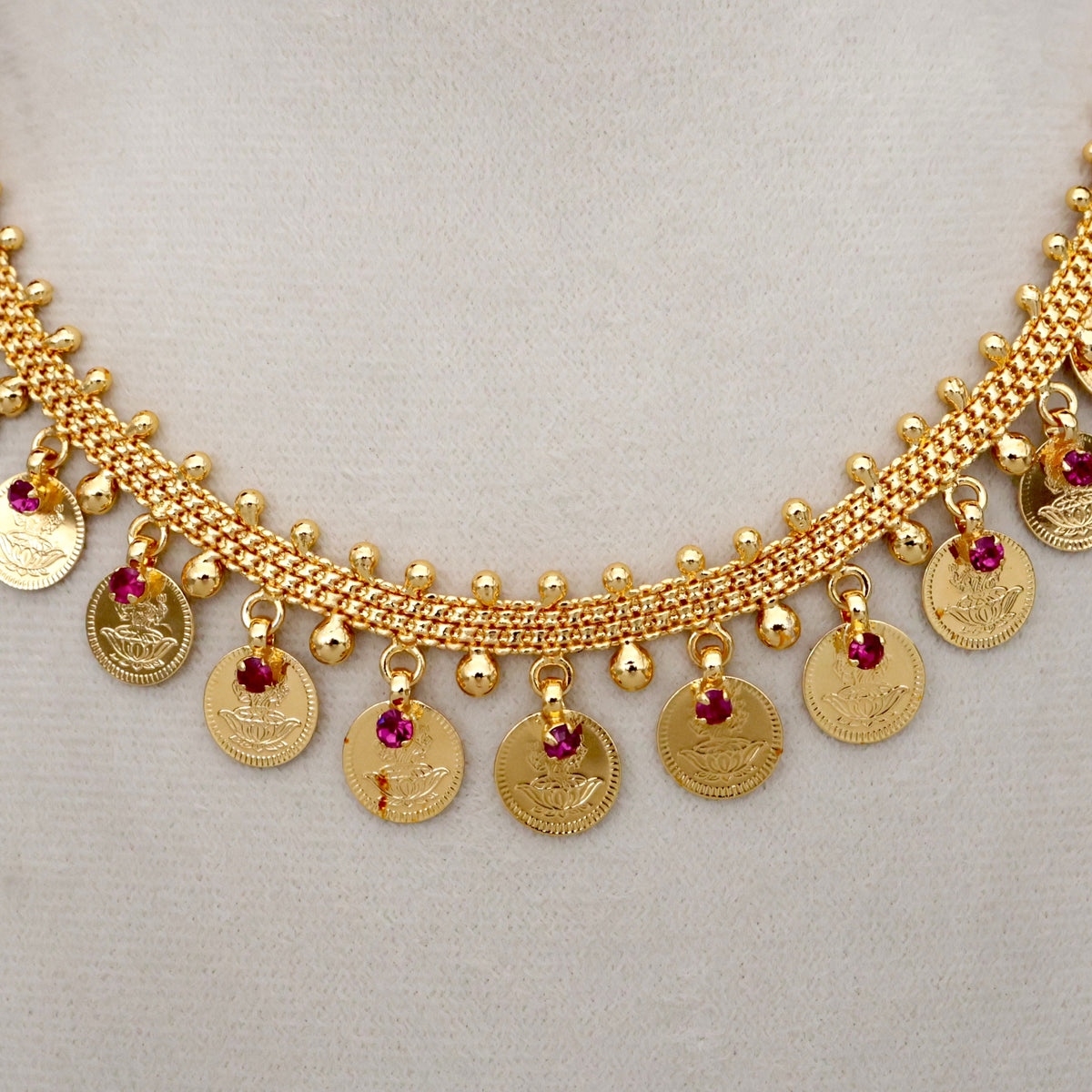 Real Gold Tone Kerala Style Lakshmi Coin Drops Necklace