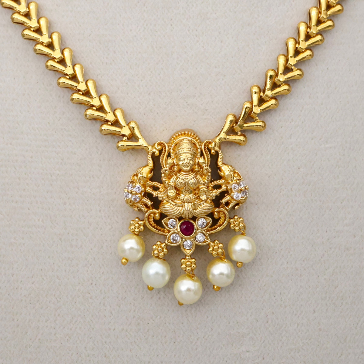 Budget Gold Tone Lakshmi Pendant Kids Friendly Necklace Set
