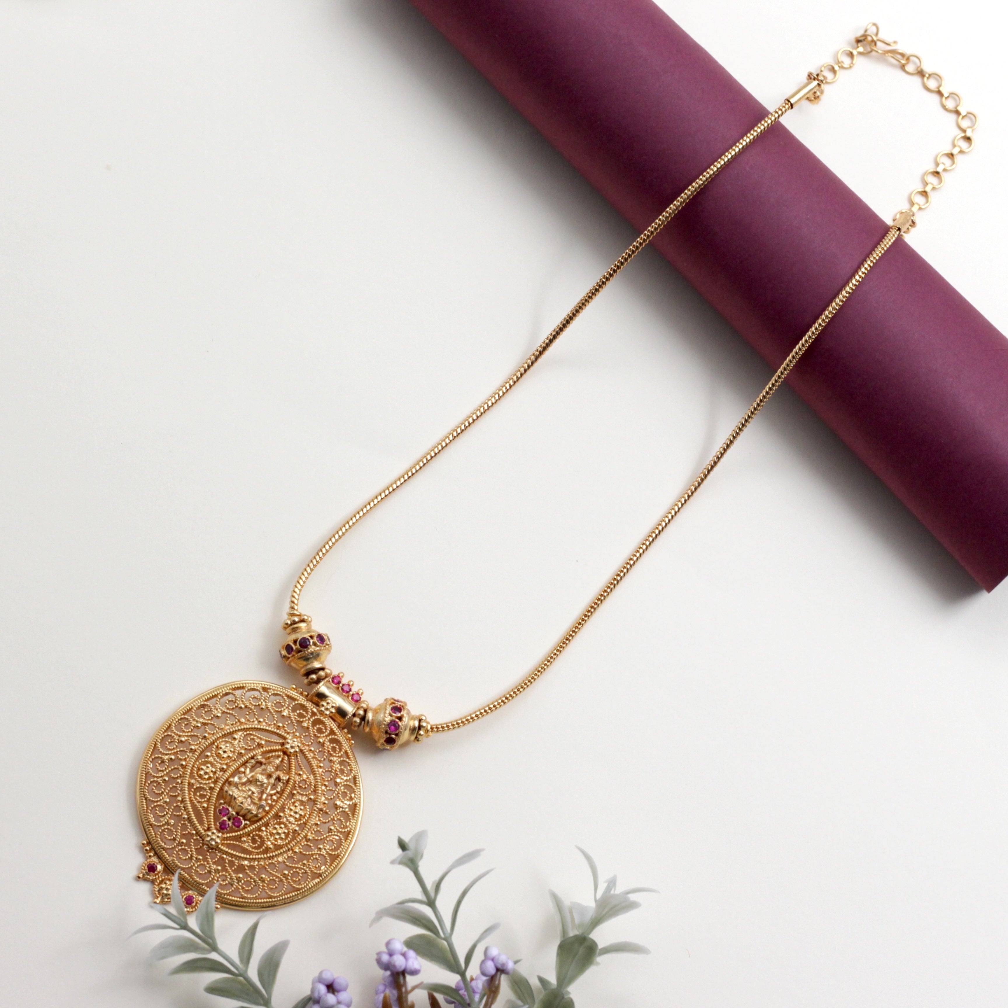 Real Gold Look Traditional Bridal AD Lakshmi Pendant Chain Happy Pique