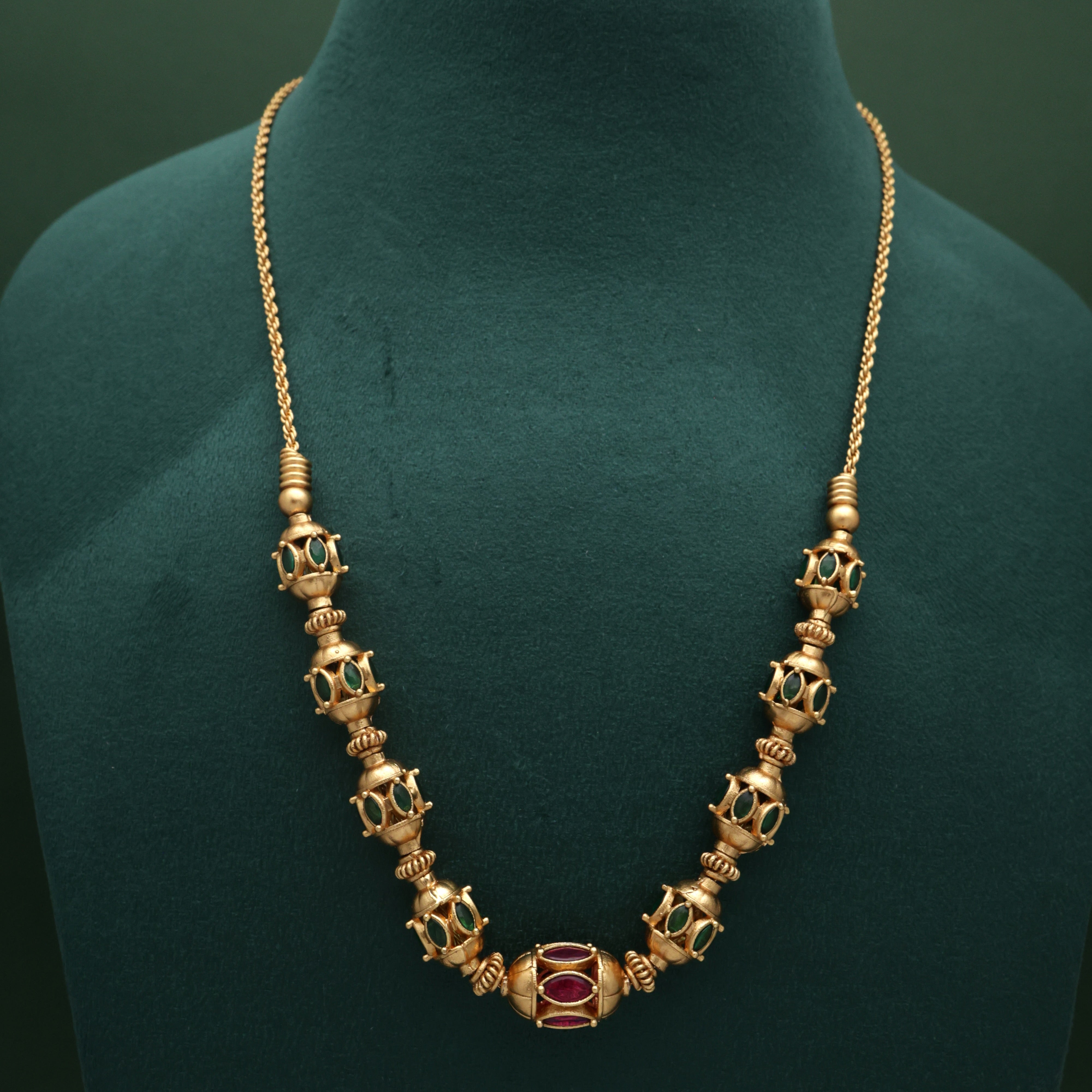 Premium Kemp Oval Balls Antique Temple Mala