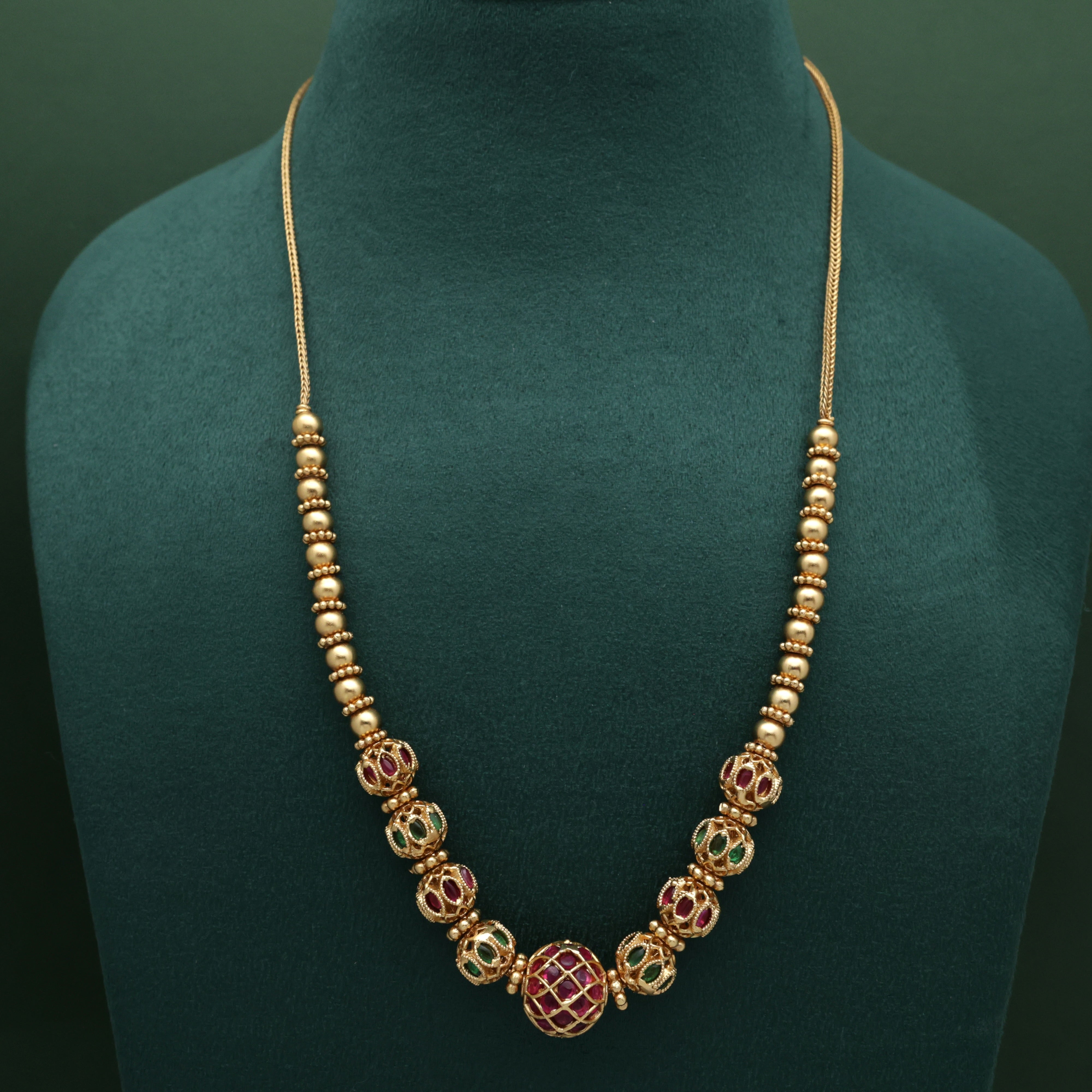 Premium Gold Look Antique Kemp Gundu Mani Mala