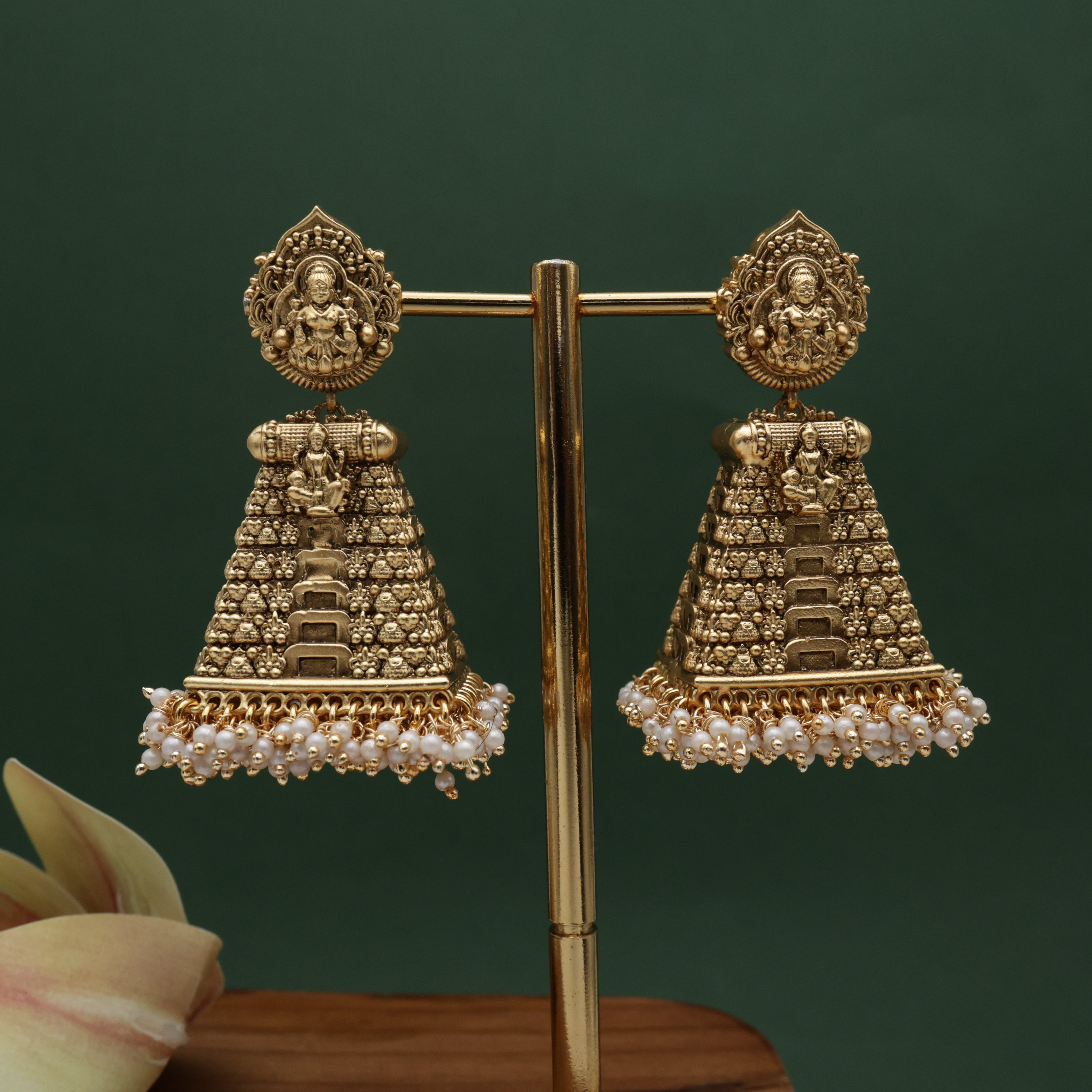 Premium Gold Look Nagas Lakshmi Temple Gopuram Big Bridal Jhumkas
