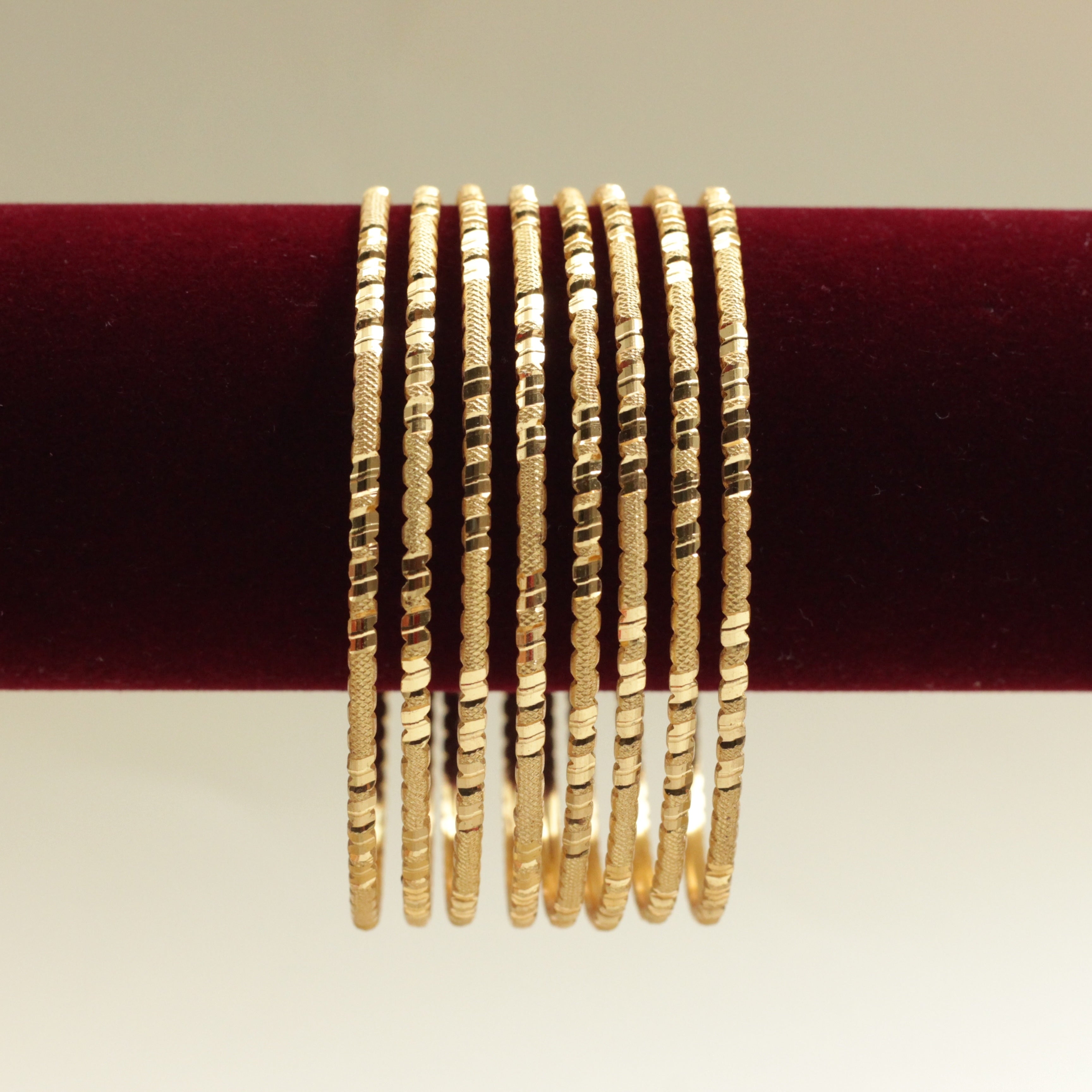 Real Gold Matte Tone Set of 8 Bangles - SS001 - Daily Wear/Office Wear/Function Wear Bangles