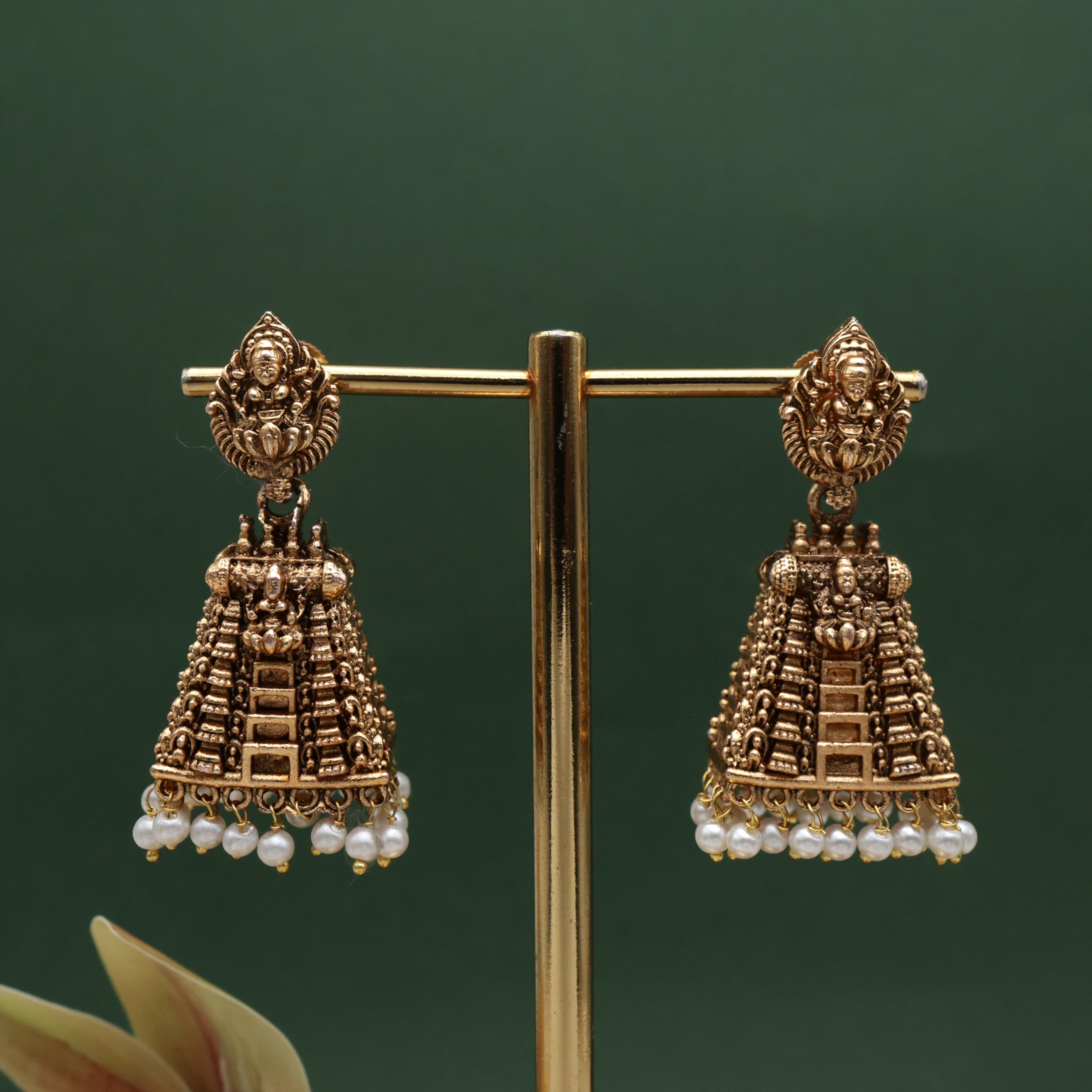 Budget Friendly Antique Lakshmi Rajagopuram Jhumkas