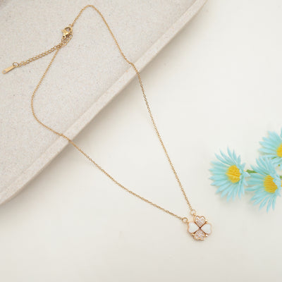 GOLD TONE ANTI TARNISH SHORT CHAIN - TWO IN ONE MAGNETIC WHITE STONE HEART FLOWER