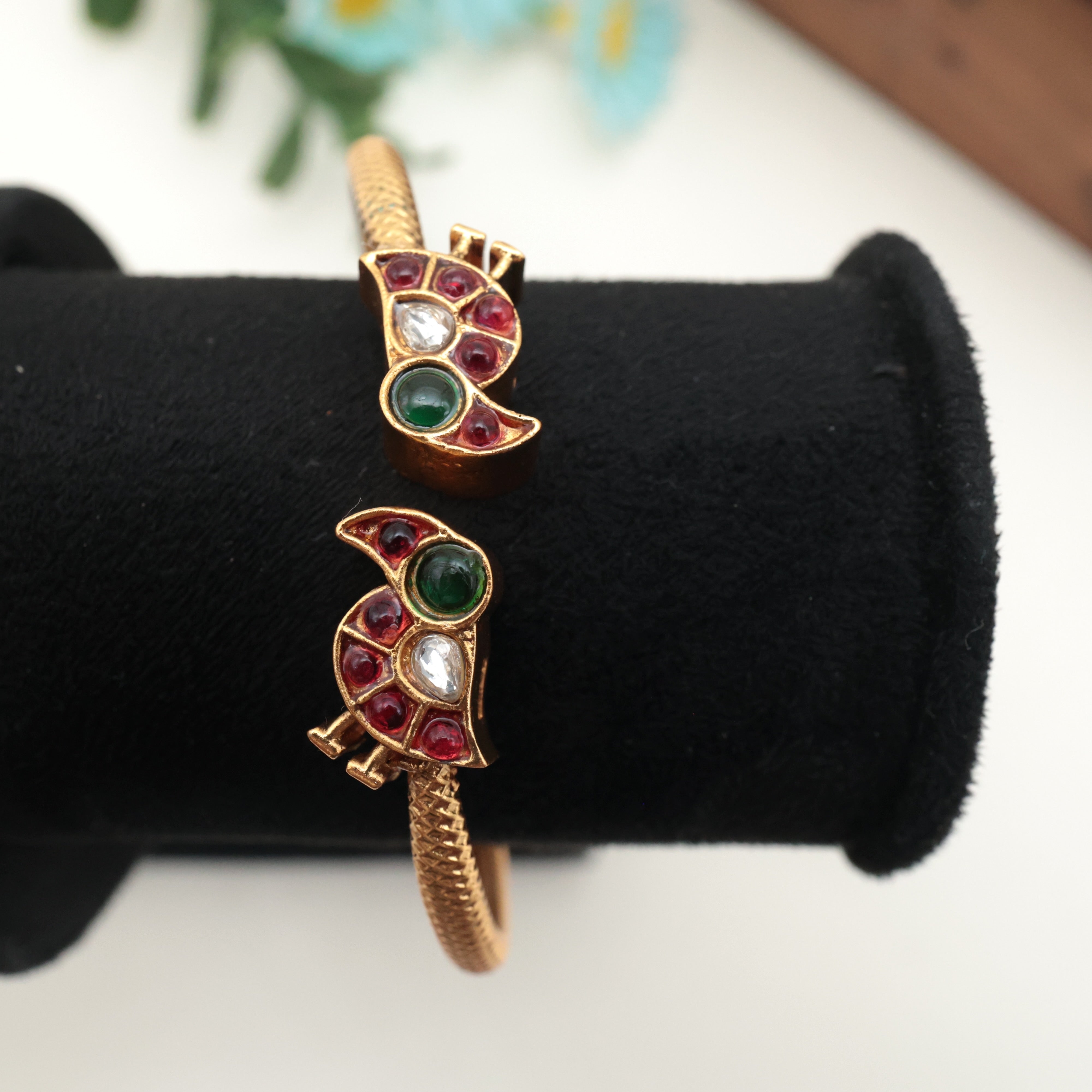 Antique Gold Double Peacock Kemp Adjustable Kada