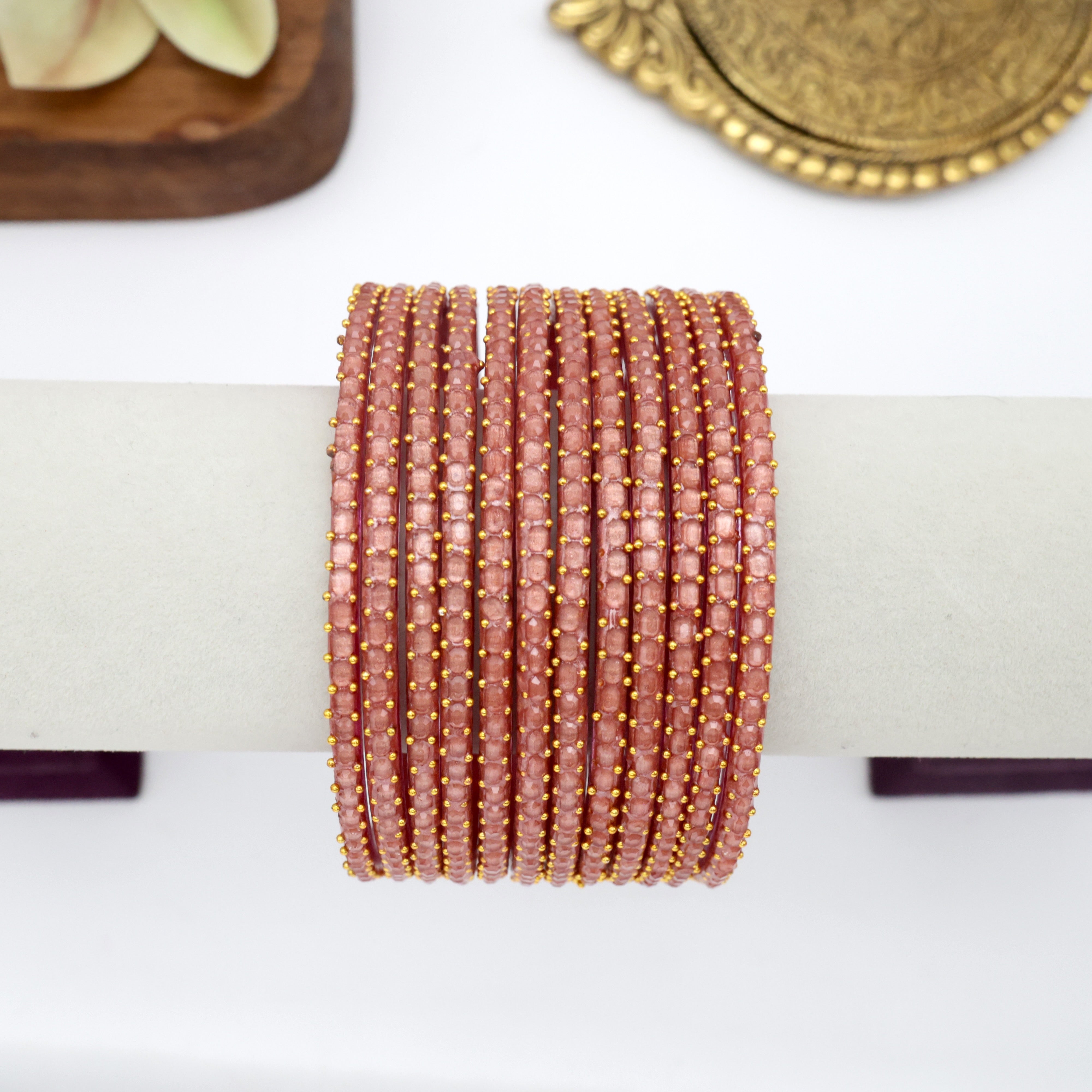 19-PREMIUM BRICK CUT BANGLES (ONE DOZEN) - PEACHY PINK